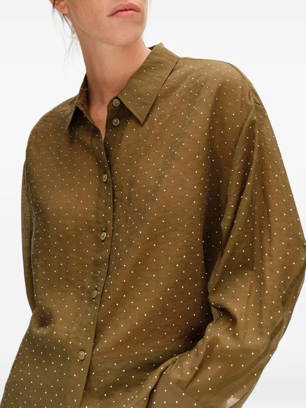 BIMBA Y LOLA khaki boxy rhinestone shirt Groen