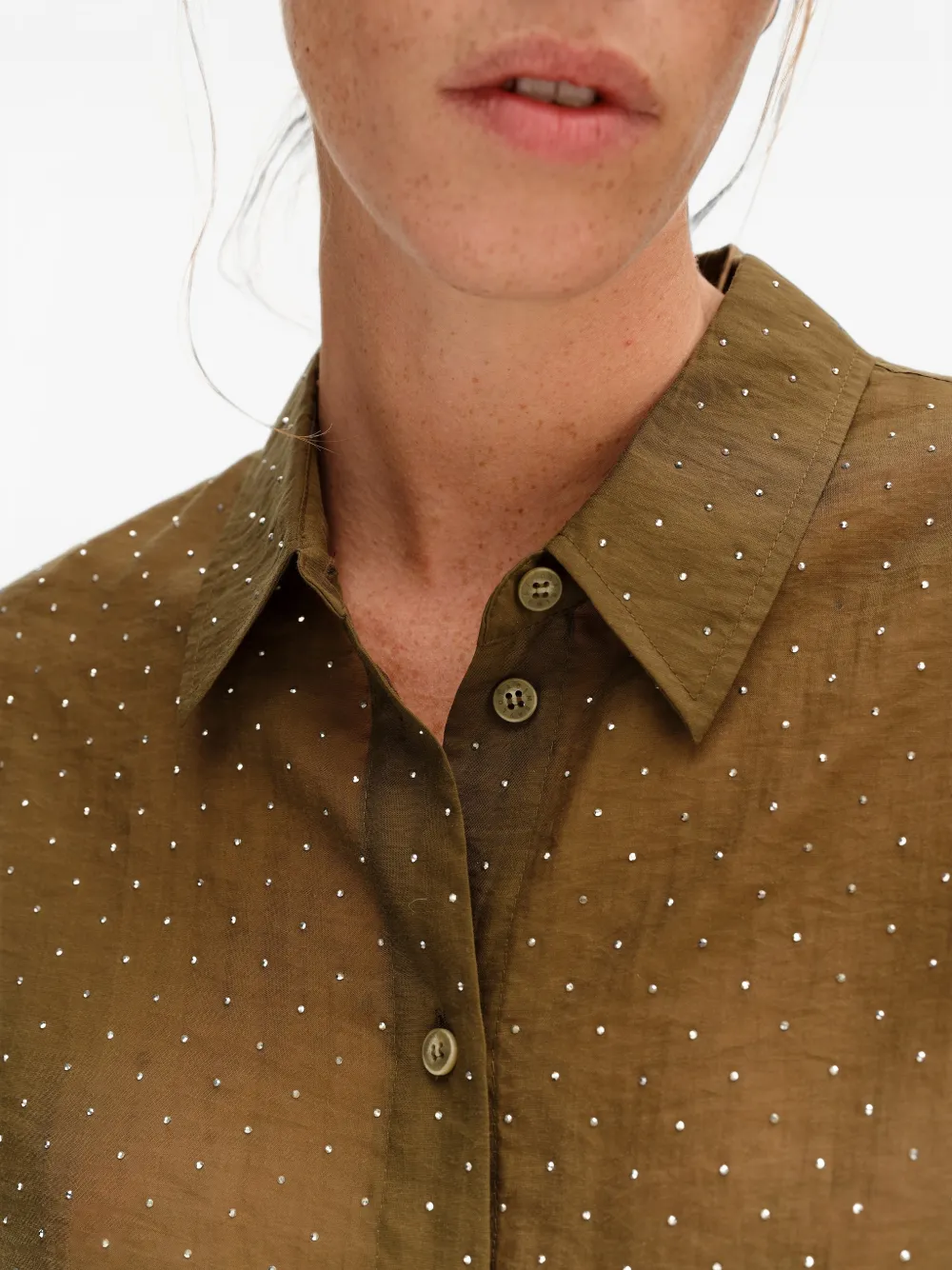 BIMBA Y LOLA khaki boxy rhinestone shirt Groen