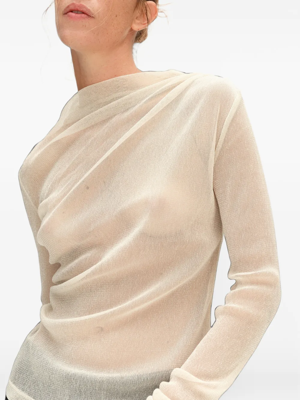 BIMBA Y LOLA ivory ruched lurex T-shirt Beige