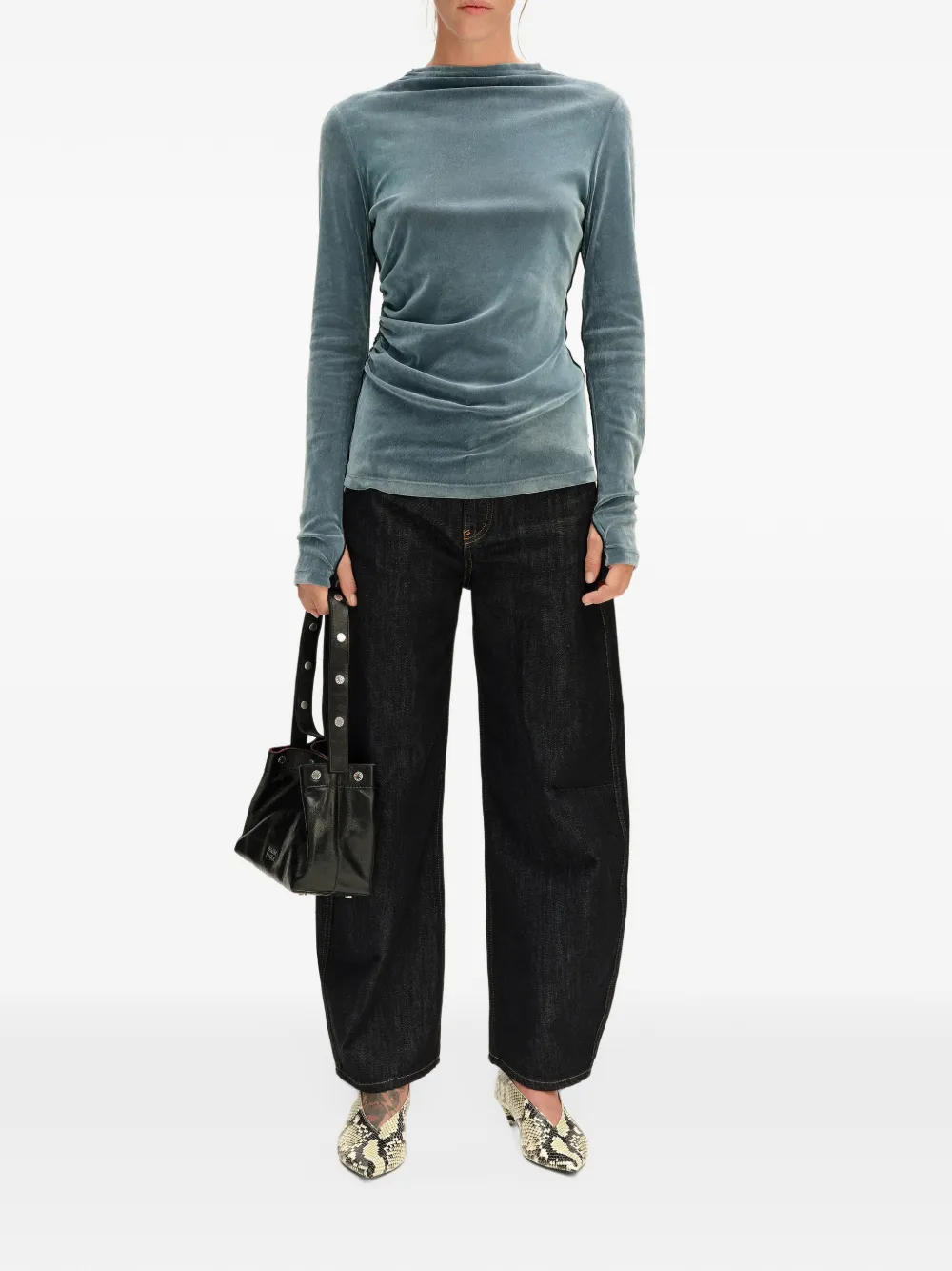 BIMBA Y LOLA light-blue fitted velvet T-shirt Blauw