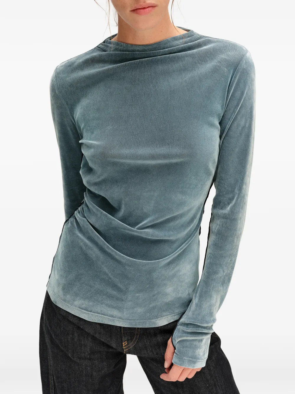 BIMBA Y LOLA light-blue fitted velvet T-shirt Blauw