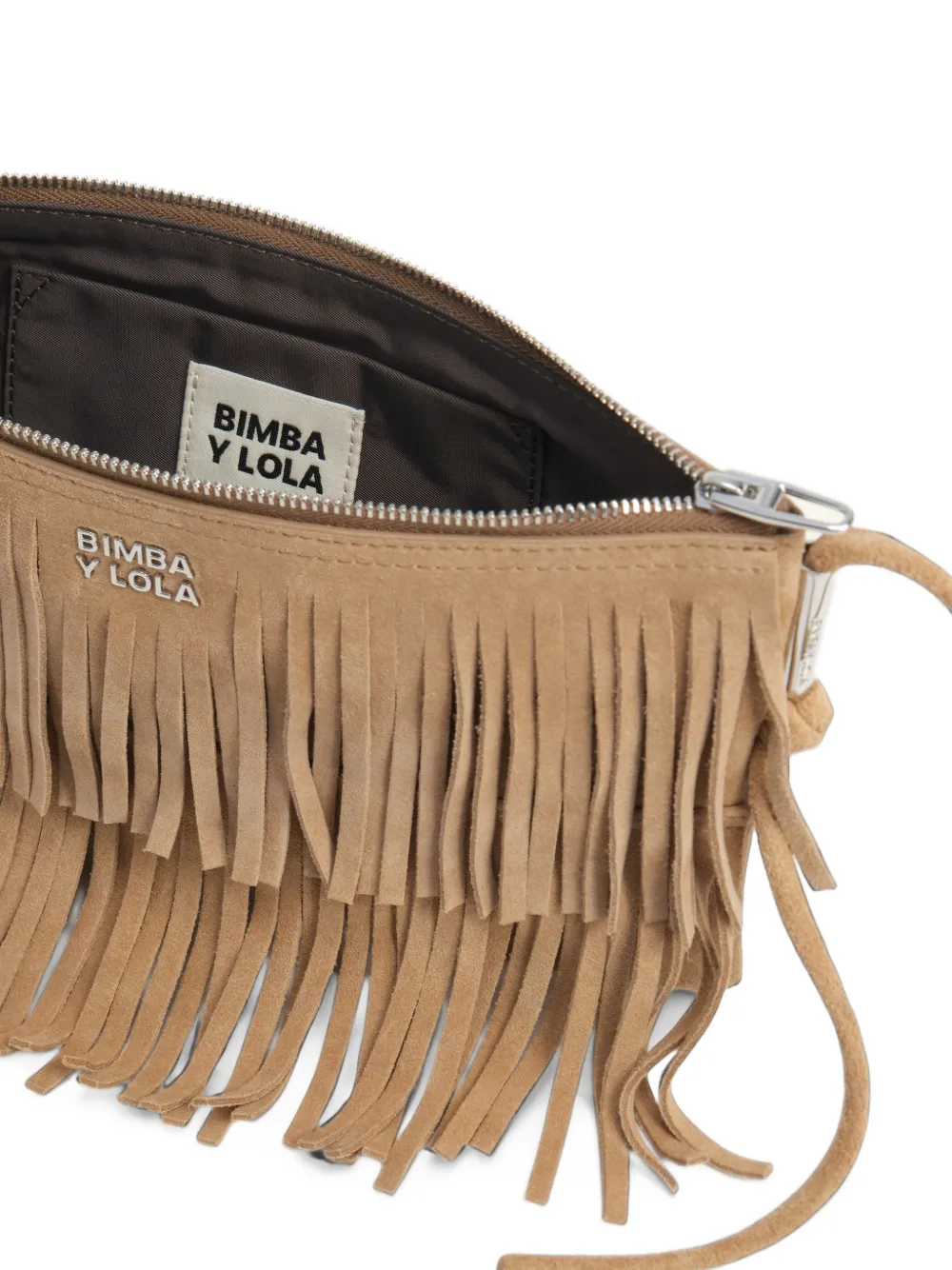 BIMBA Y LOLA small clutch bag with natural fringe Beige