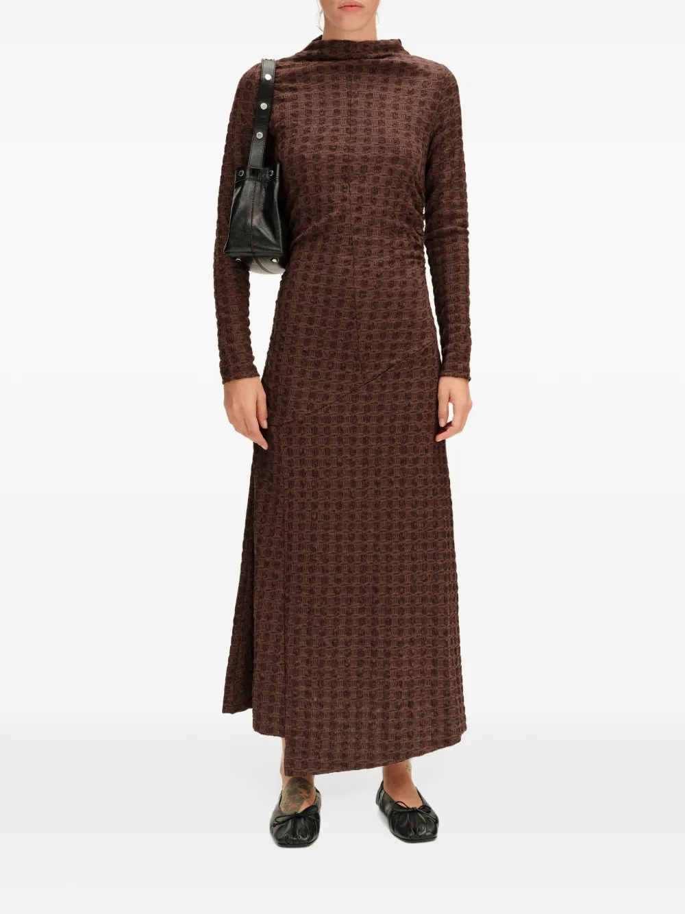 BIMBA Y LOLA chocolate textured ruched dress Bruin