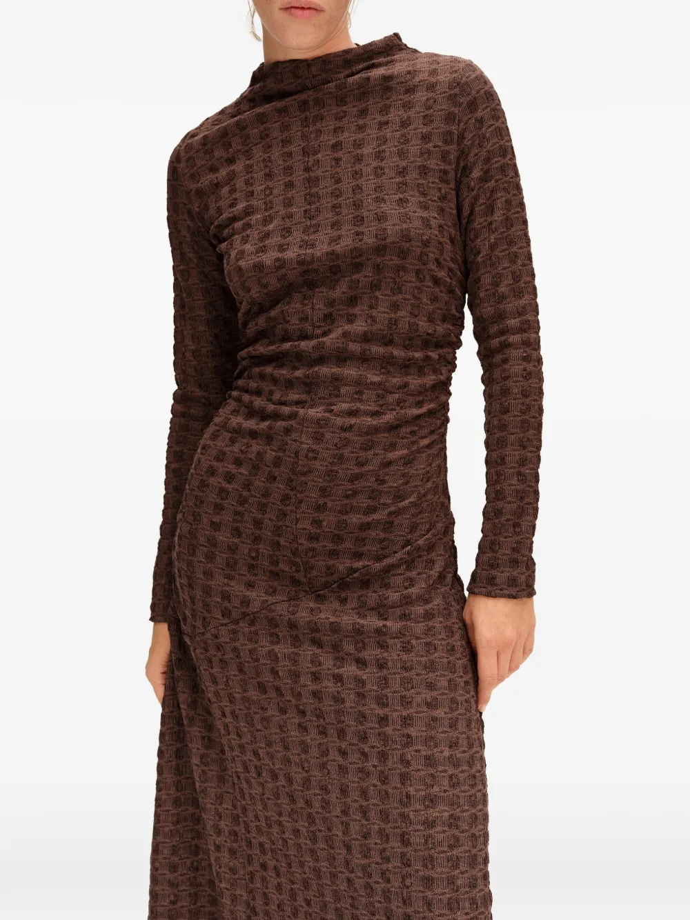 BIMBA Y LOLA chocolate textured ruched dress Bruin