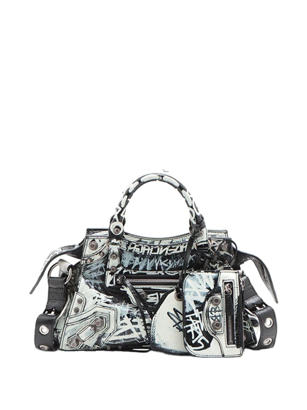 Balenciaga Pre-Owned 2020-2026 Lambskin Motocross Graffiti All Over Neo Cagole XS satchel - Weiß