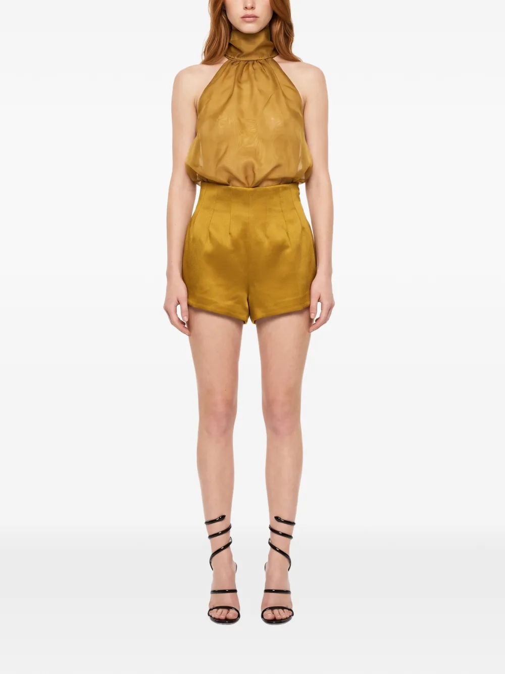 Retrofete high-waisted pleated shorts Geel
