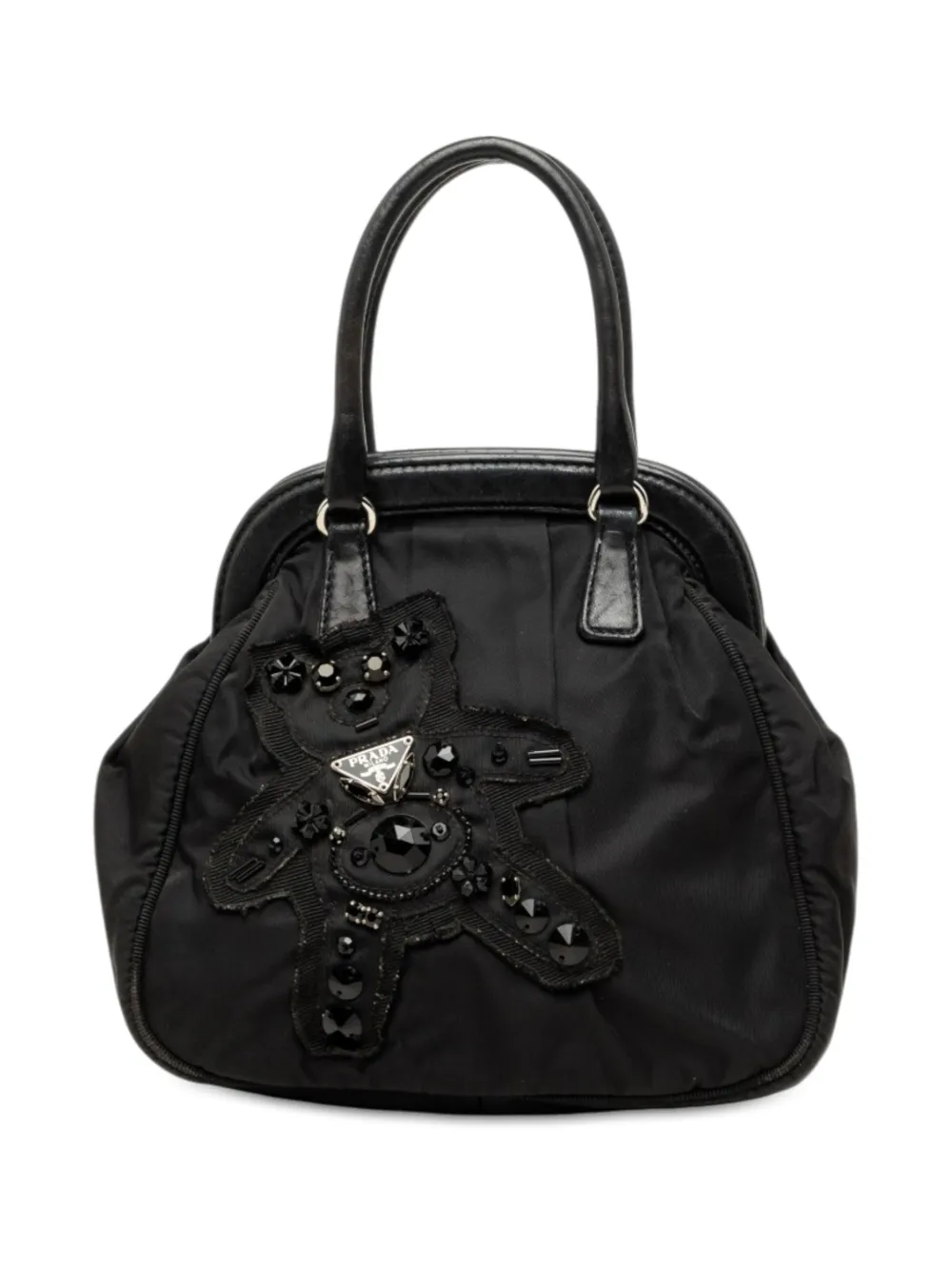 Prada Pre-Owned 2000-2013 Beaded Tessuto Evening Bear Frame handbag - Nero
