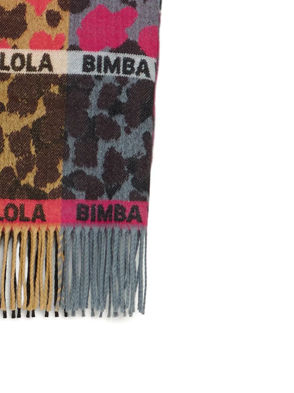 BIMBA Y LOLA animal print striped scarf with fuchsia logos Roze