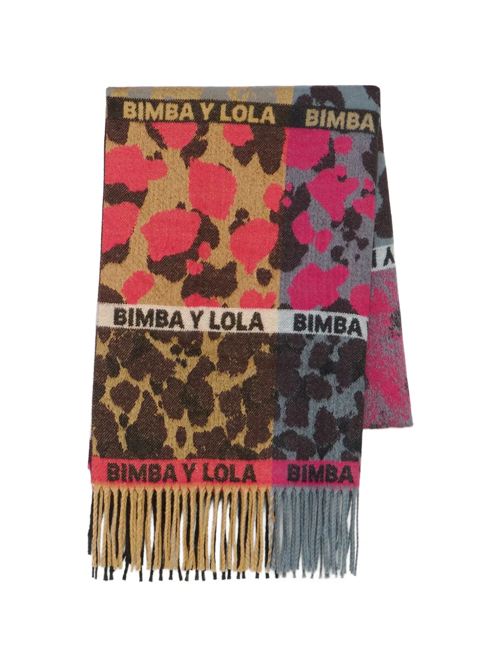 BIMBA Y LOLA animal print striped scarf with fuchsia logos Roze