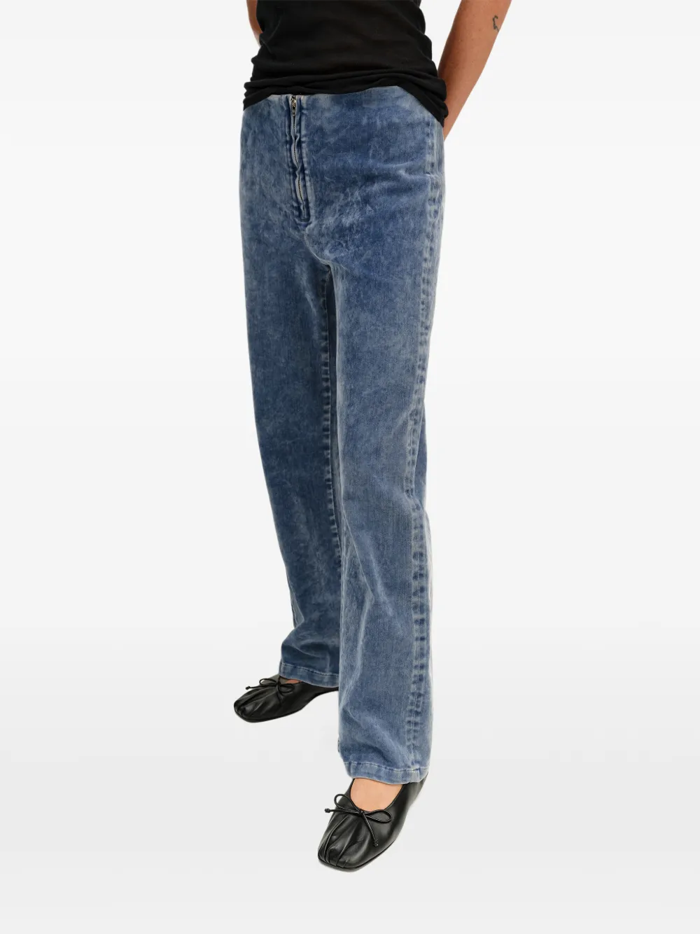 BIMBA Y LOLA straight cropped light-blue ankle-length velvet trousers Blauw