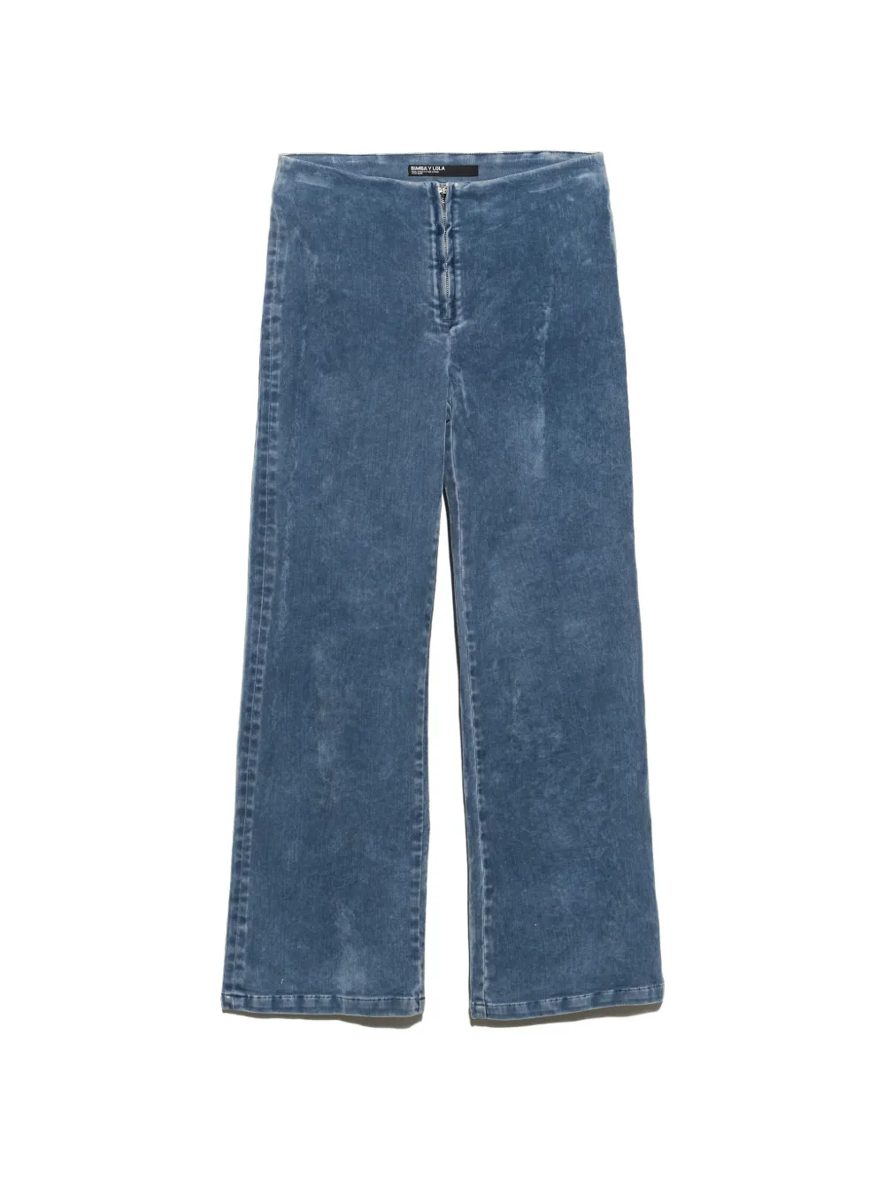 BIMBA Y LOLA straight cropped light-blue ankle-length velvet trousers Blauw