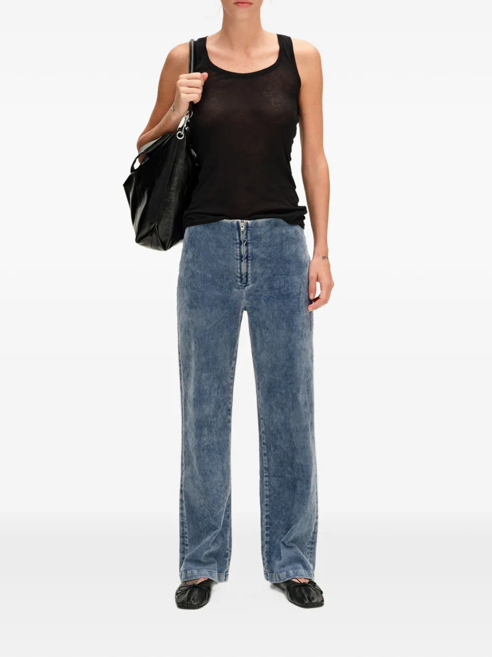 BIMBA Y LOLA straight cropped light-blue ankle-length velvet trousers Blauw