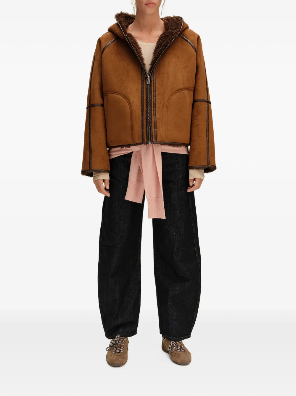 BIMBA Y LOLA reversible jacket with curly hazelnut fur Bruin