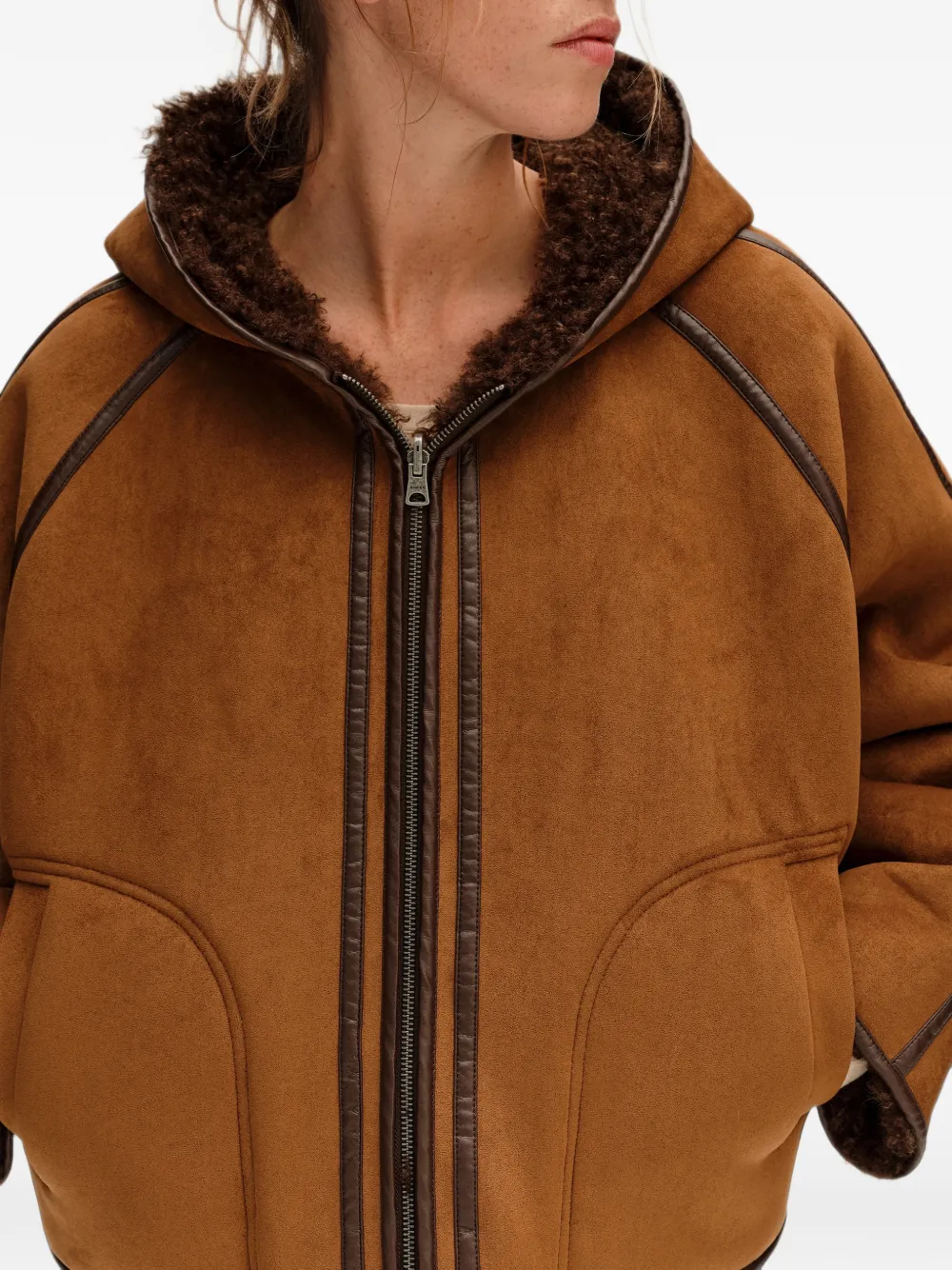 BIMBA Y LOLA reversible jacket with curly hazelnut fur Bruin