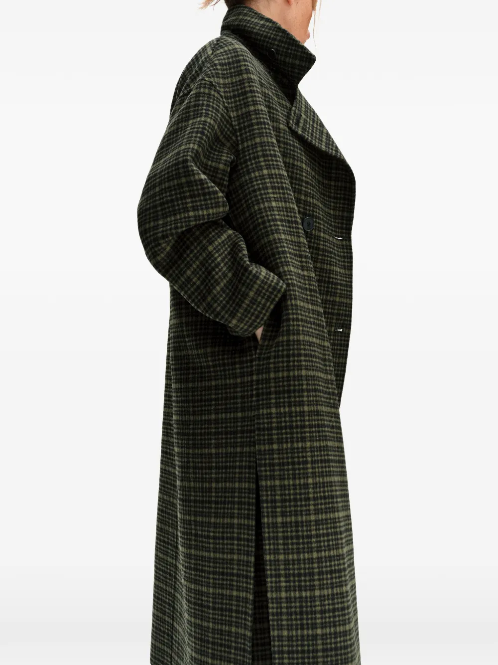 BIMBA Y LOLA double-sided khaki check midi coat checkered face Groen