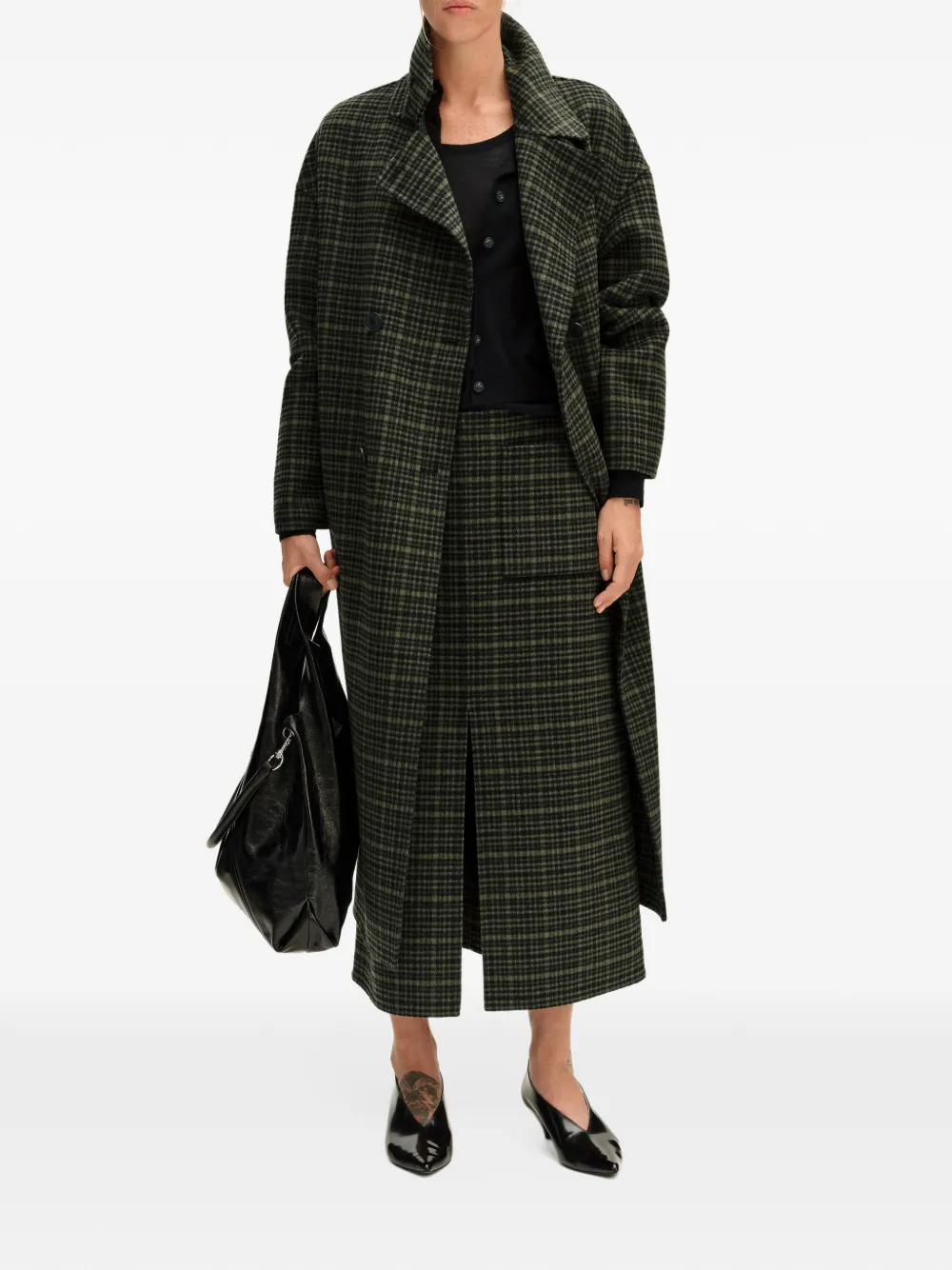 BIMBA Y LOLA double-sided khaki check midi coat checkered face Groen