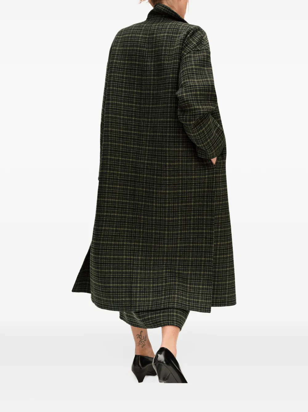 BIMBA Y LOLA double-sided khaki check midi coat checkered face Groen