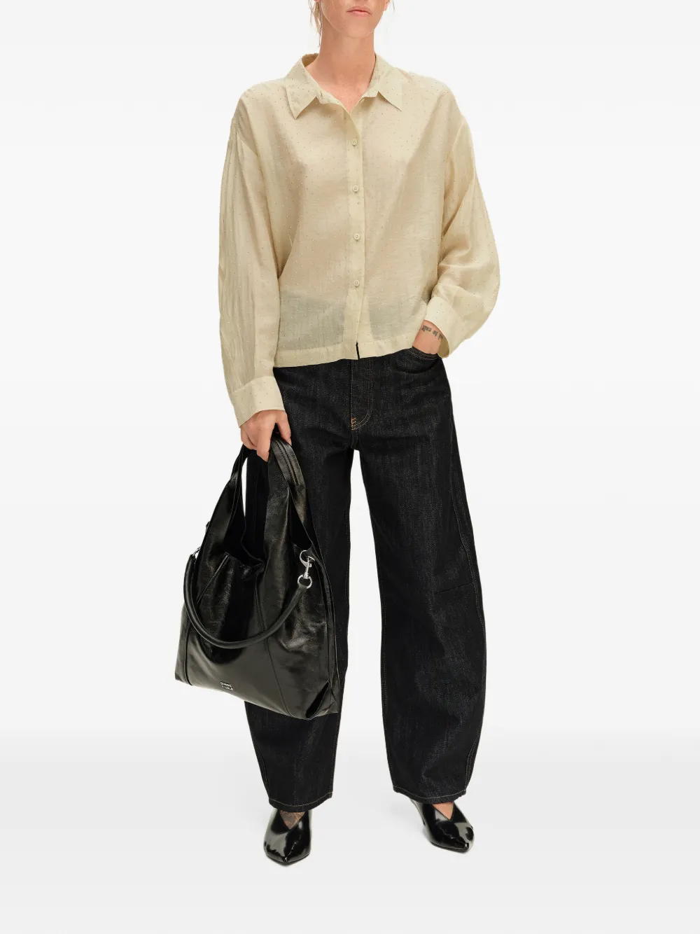 BIMBA Y LOLA boxy sand shirt with stones Beige