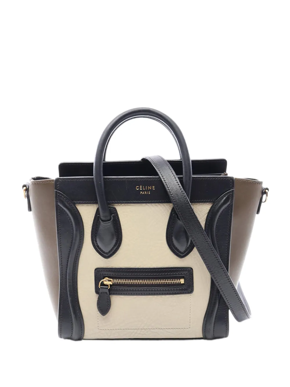Pre-owned Celine 2010-2026 Nano Tricolor Leather Luggage Tote Satchel In Brown