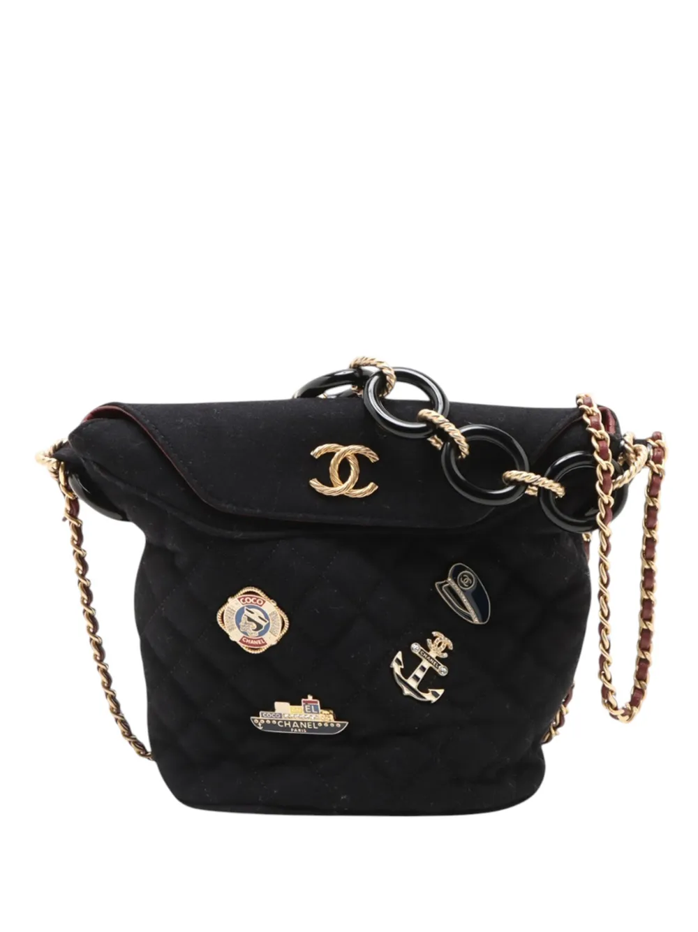 CHANEL Pre-Owned 2018-2019 Paris Hamburg Quilted Wool Coco Sailor Charms bucket bag - Blau