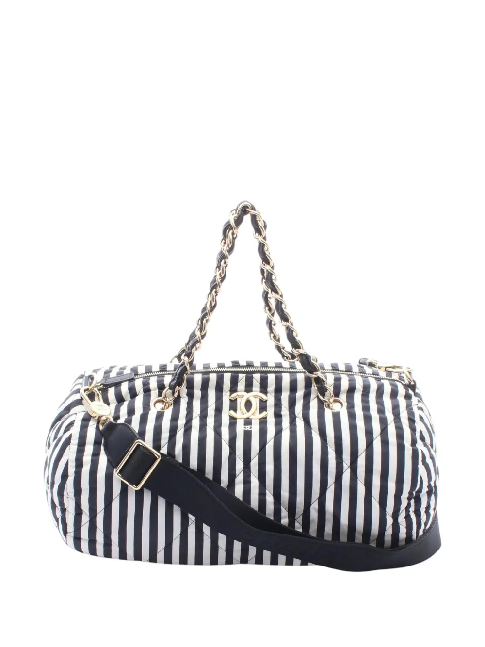 CHANEL Pre-Owned 2021-2026 CC Striped Nylon Bowling Bag satchel - Noir