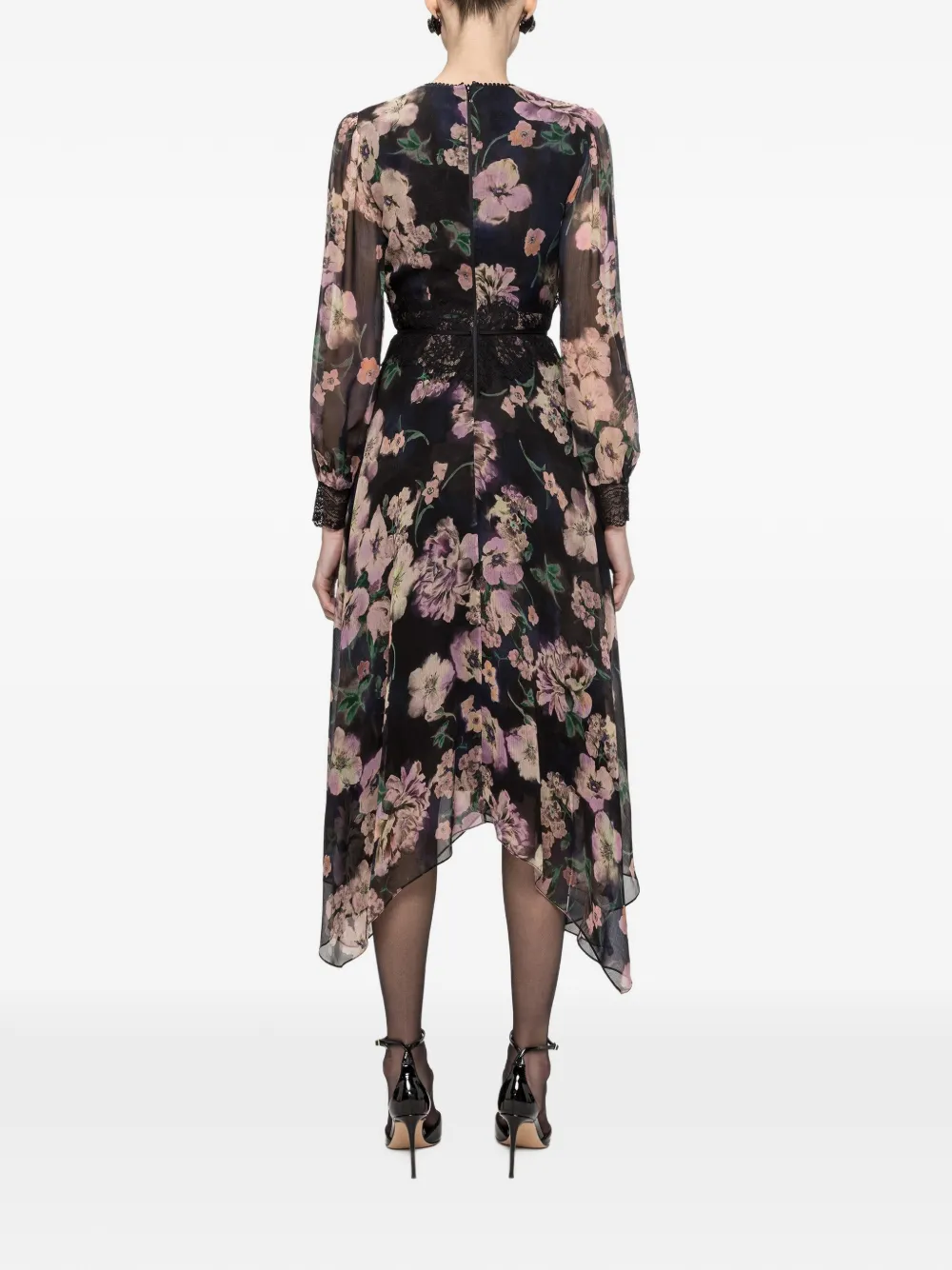 NISSA Chiffon midi-jurk met kant Zwart