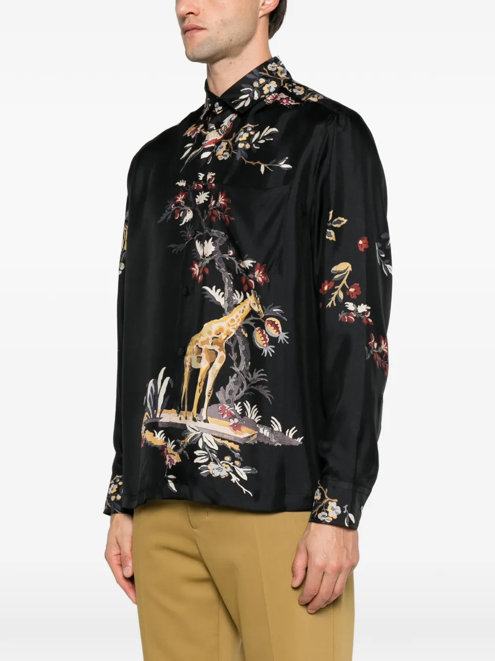 ETRO giraffe-print floral-print shirt Zwart