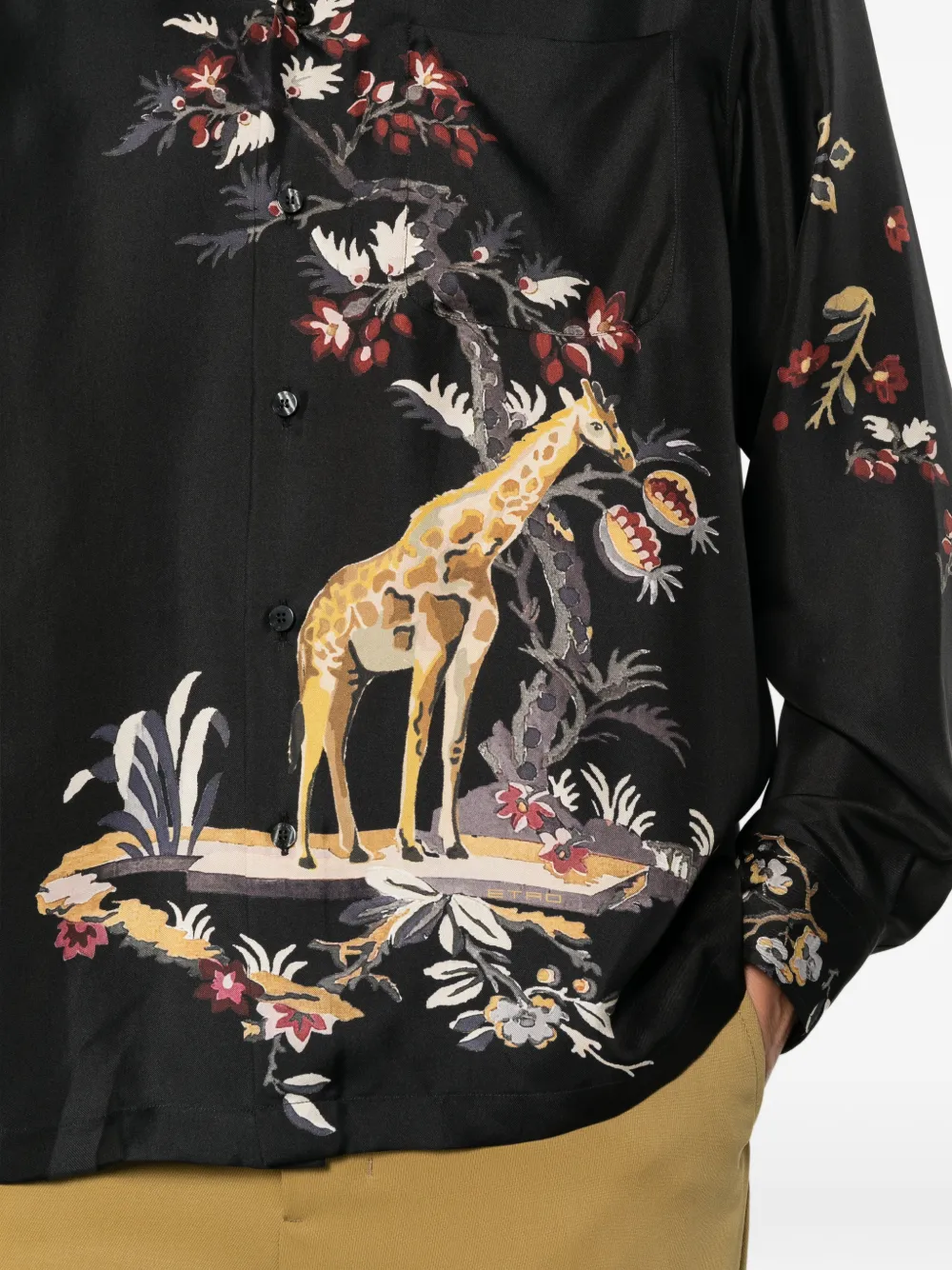 ETRO giraffe-print floral-print shirt Zwart