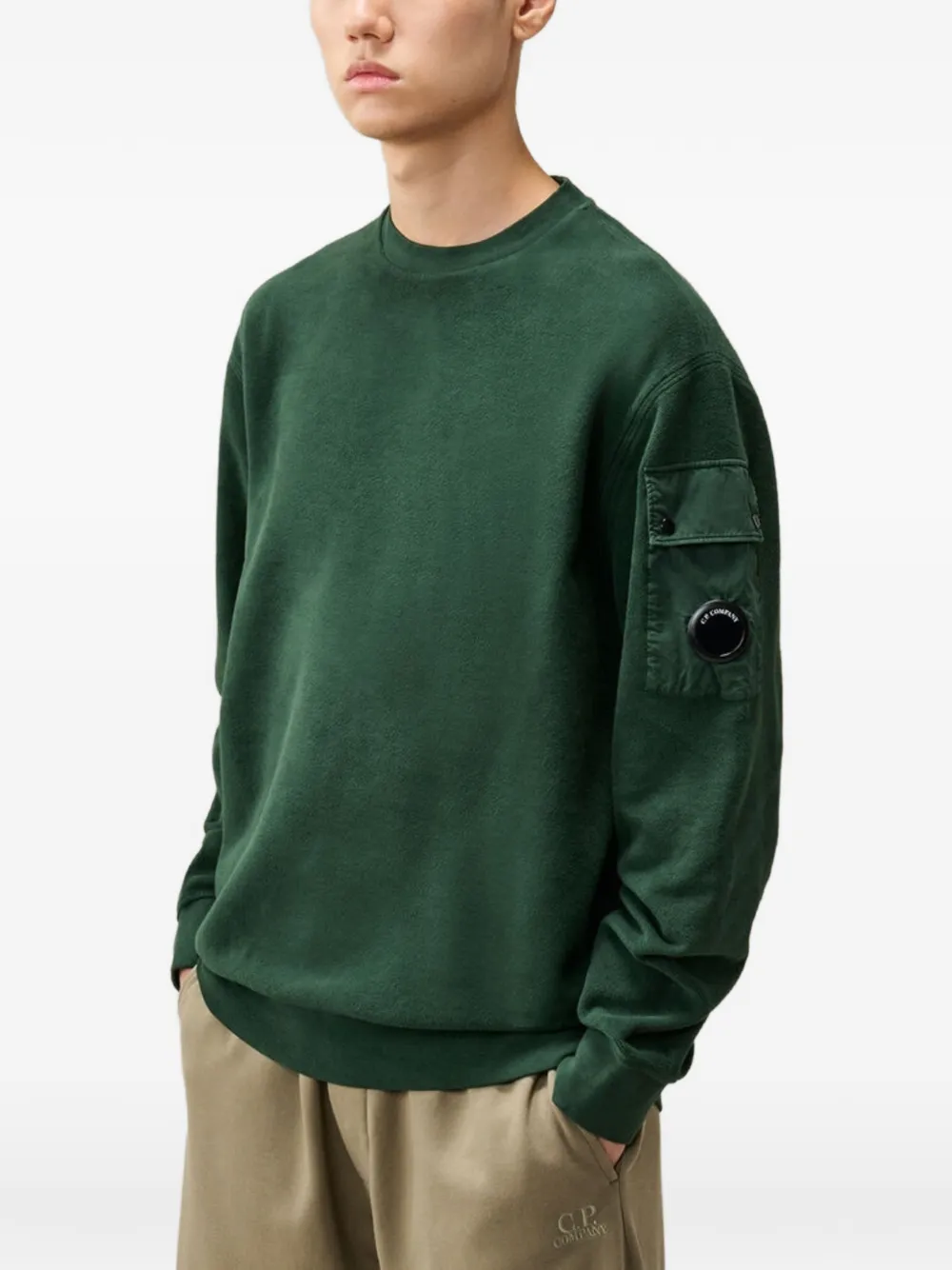 C.P. Company brushed emerized diagonal fleece crewneck lens sweatshirt Groen