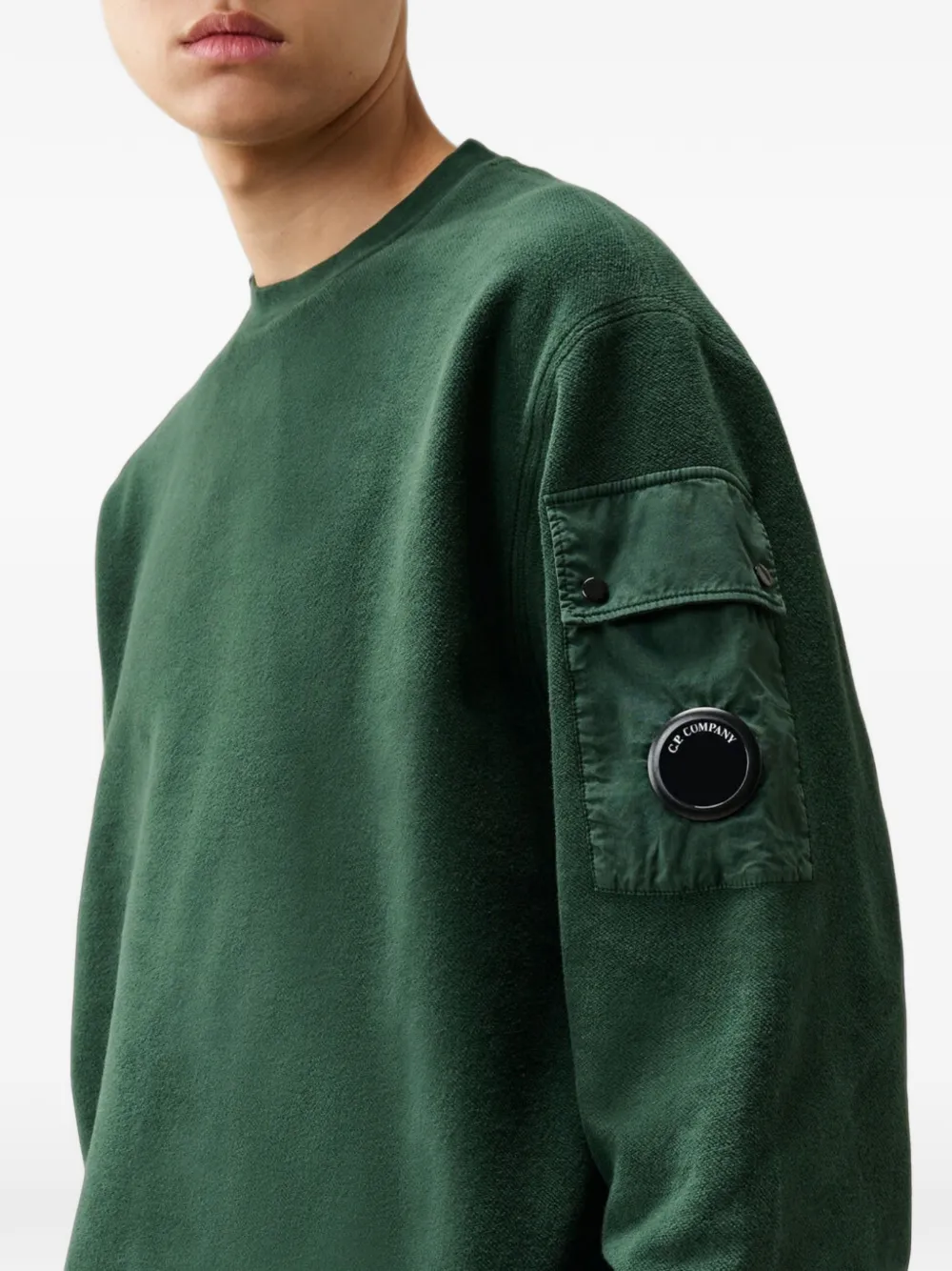 C.P. Company brushed emerized diagonal fleece crewneck lens sweatshirt Groen