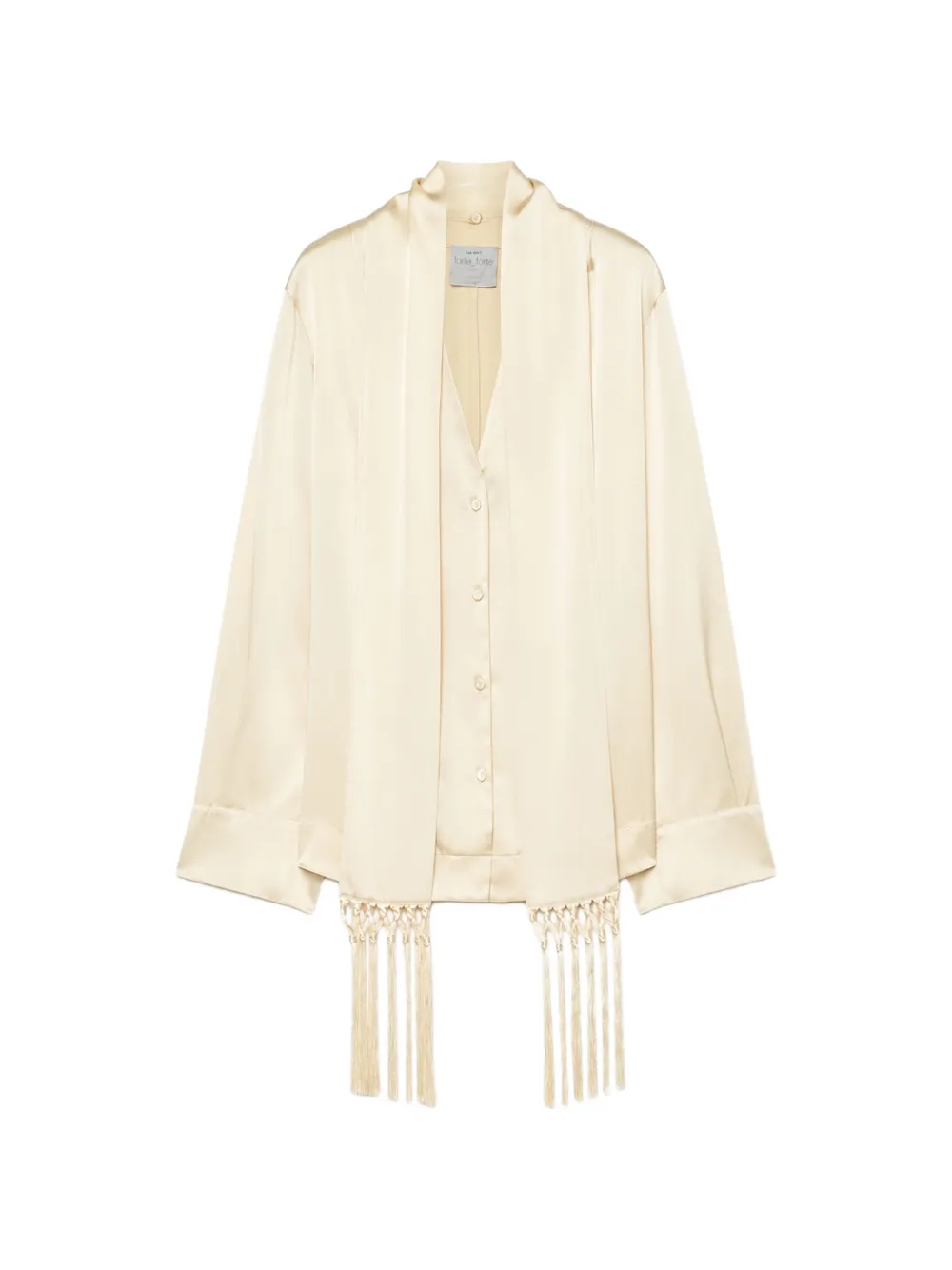 Forte Zijden-satijnen blouse met franje Wit