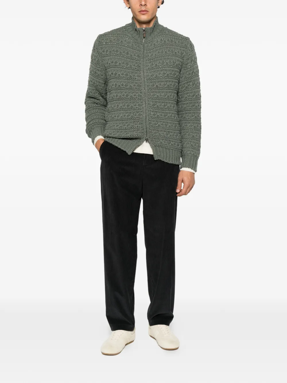 Canali cable-knit zip-up cardigan Groen
