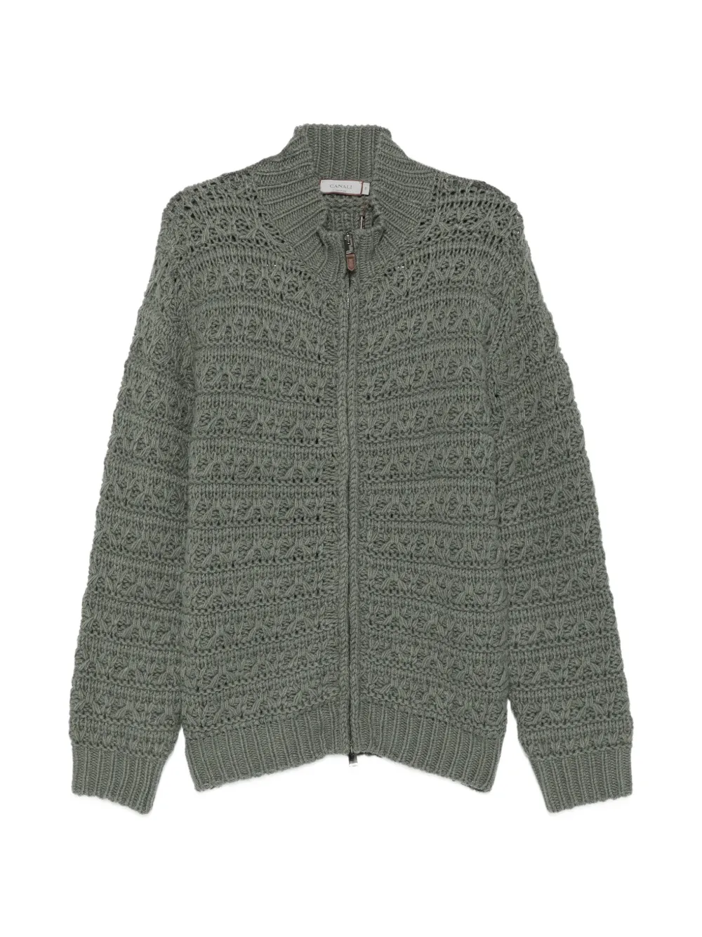 Canali cable-knit zip-up cardigan Groen