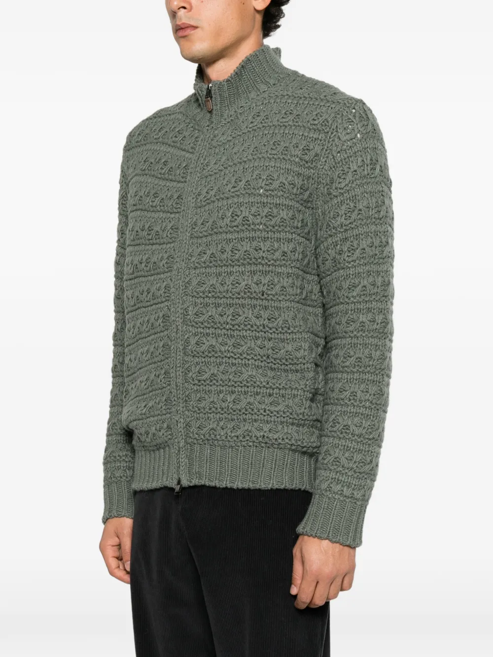 Canali cable-knit zip-up cardigan Groen