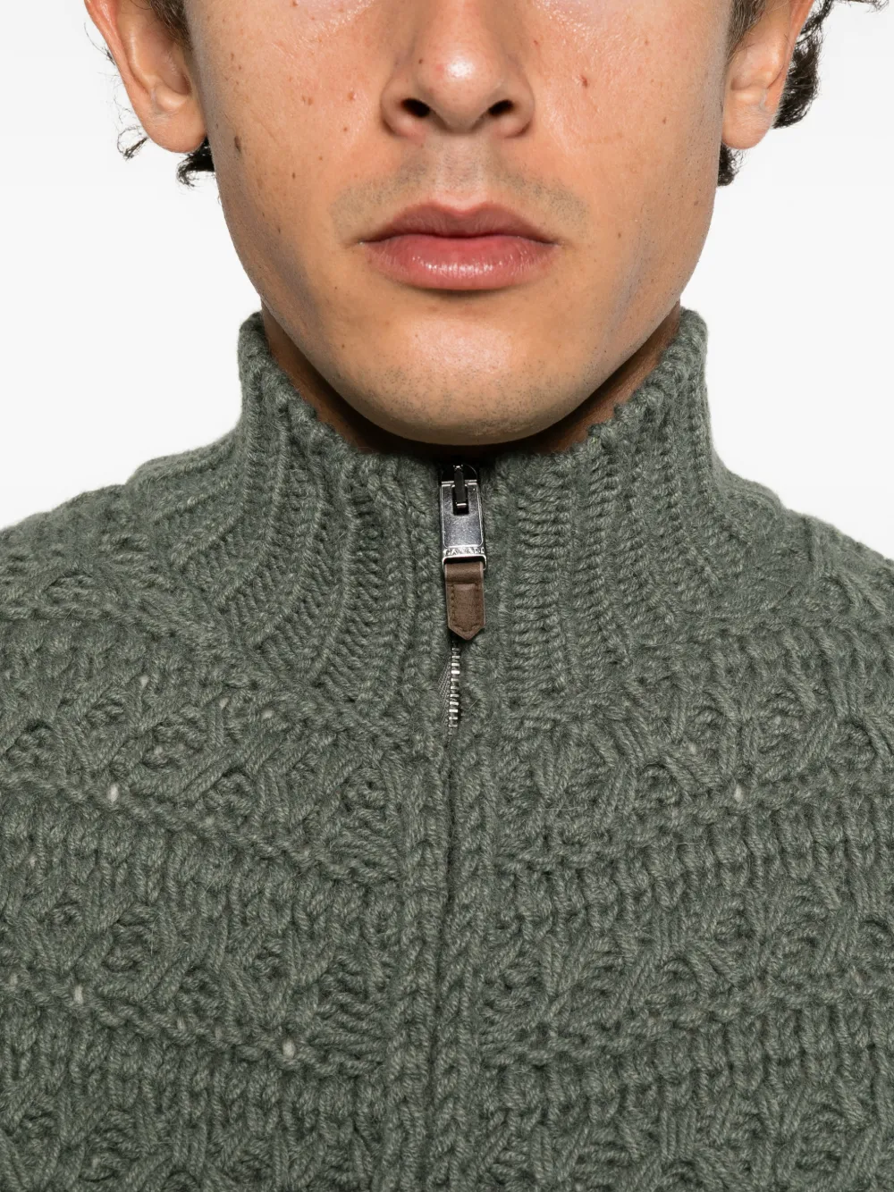 Canali cable-knit zip-up cardigan Groen