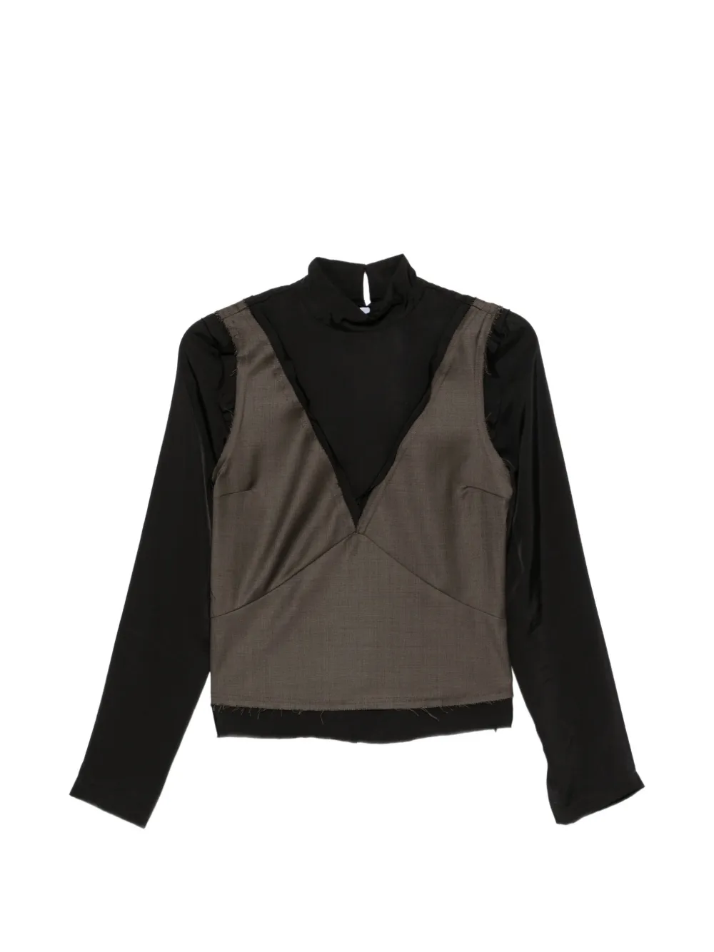 Lutz Huelle T-shirt a strati con bordi sfrangiati - Marrone