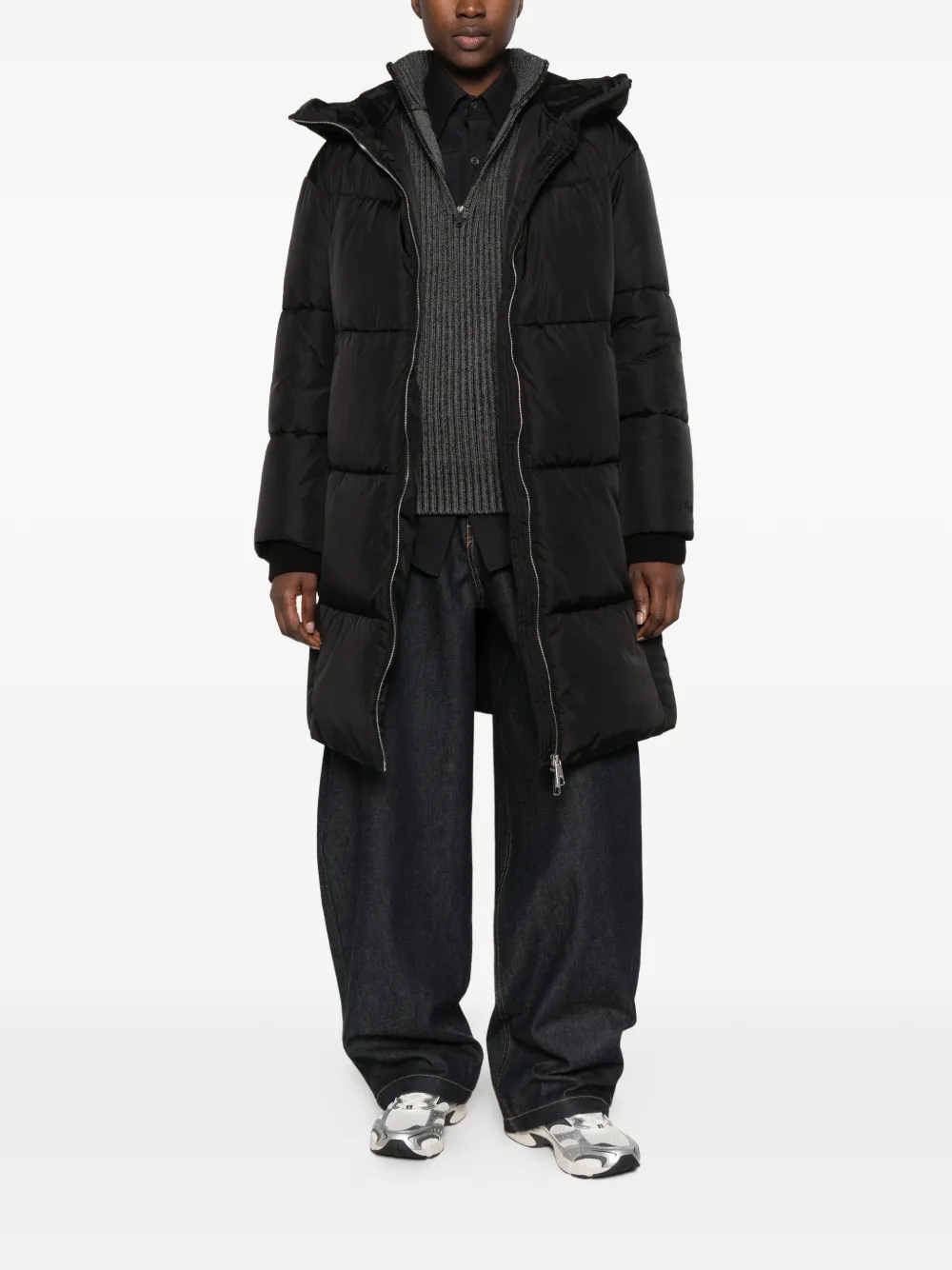 BOSS hooded quilted jacket Zwart