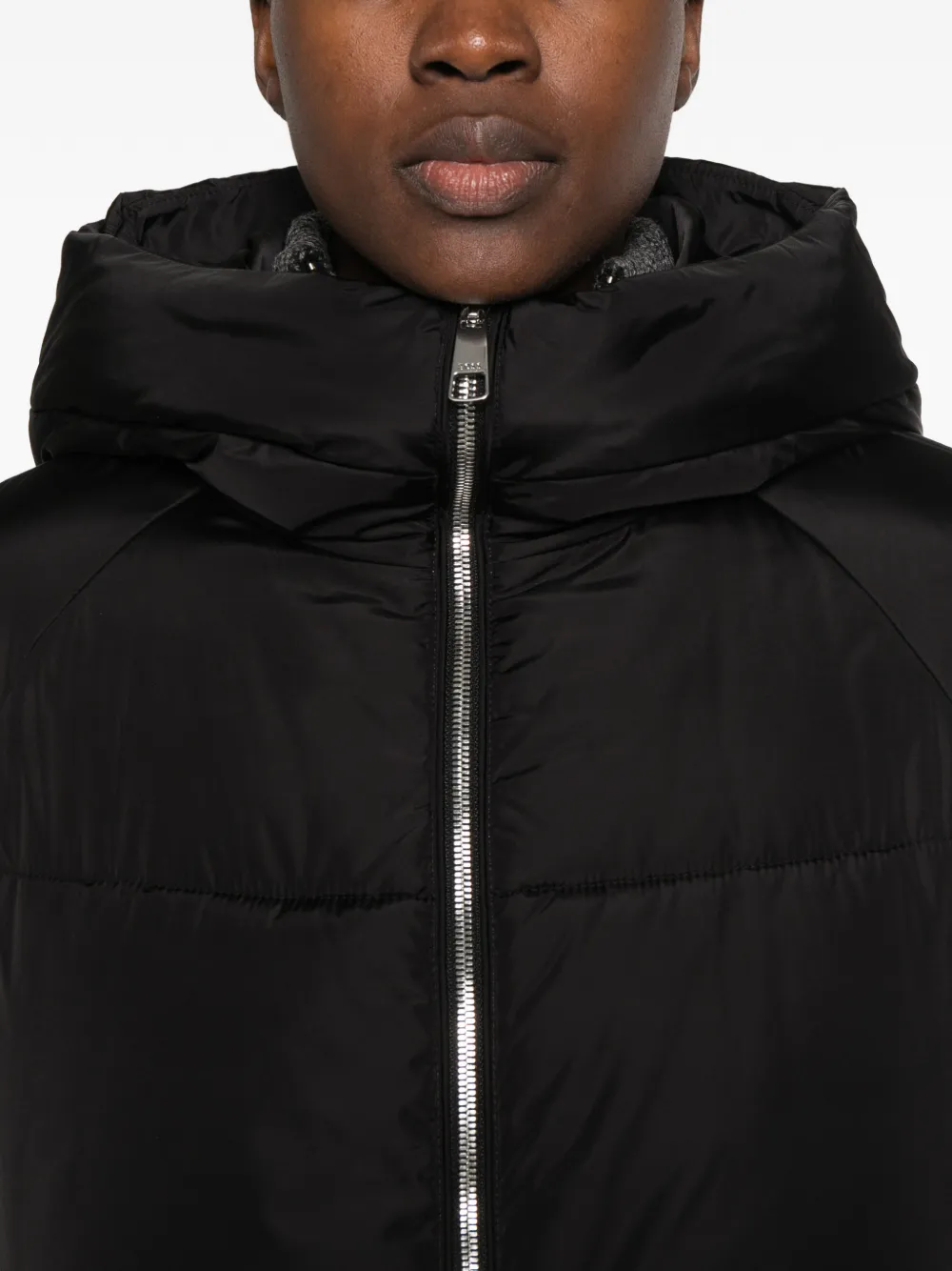 BOSS hooded quilted jacket Zwart