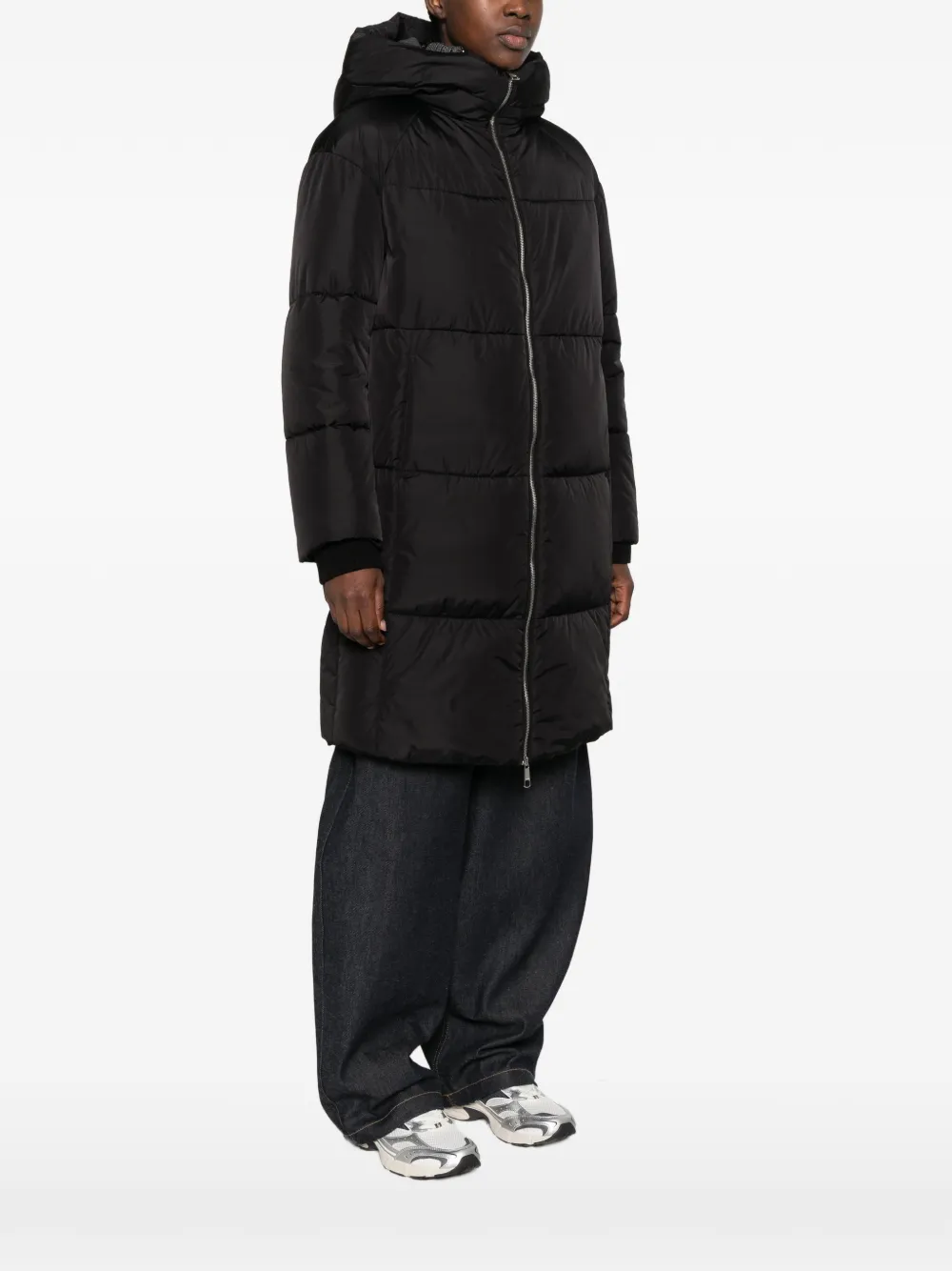 BOSS hooded quilted jacket Zwart