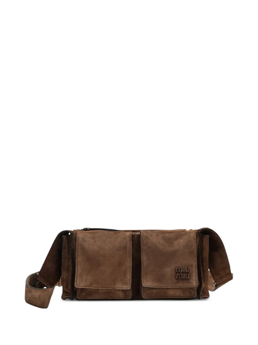 Miu Miu Utilitaire suede crossbody bag - Marrone