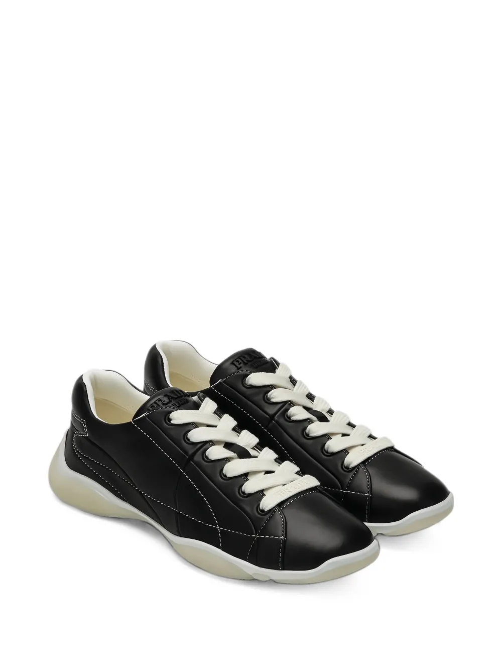 Prada topstitched leather sneakers - Nero