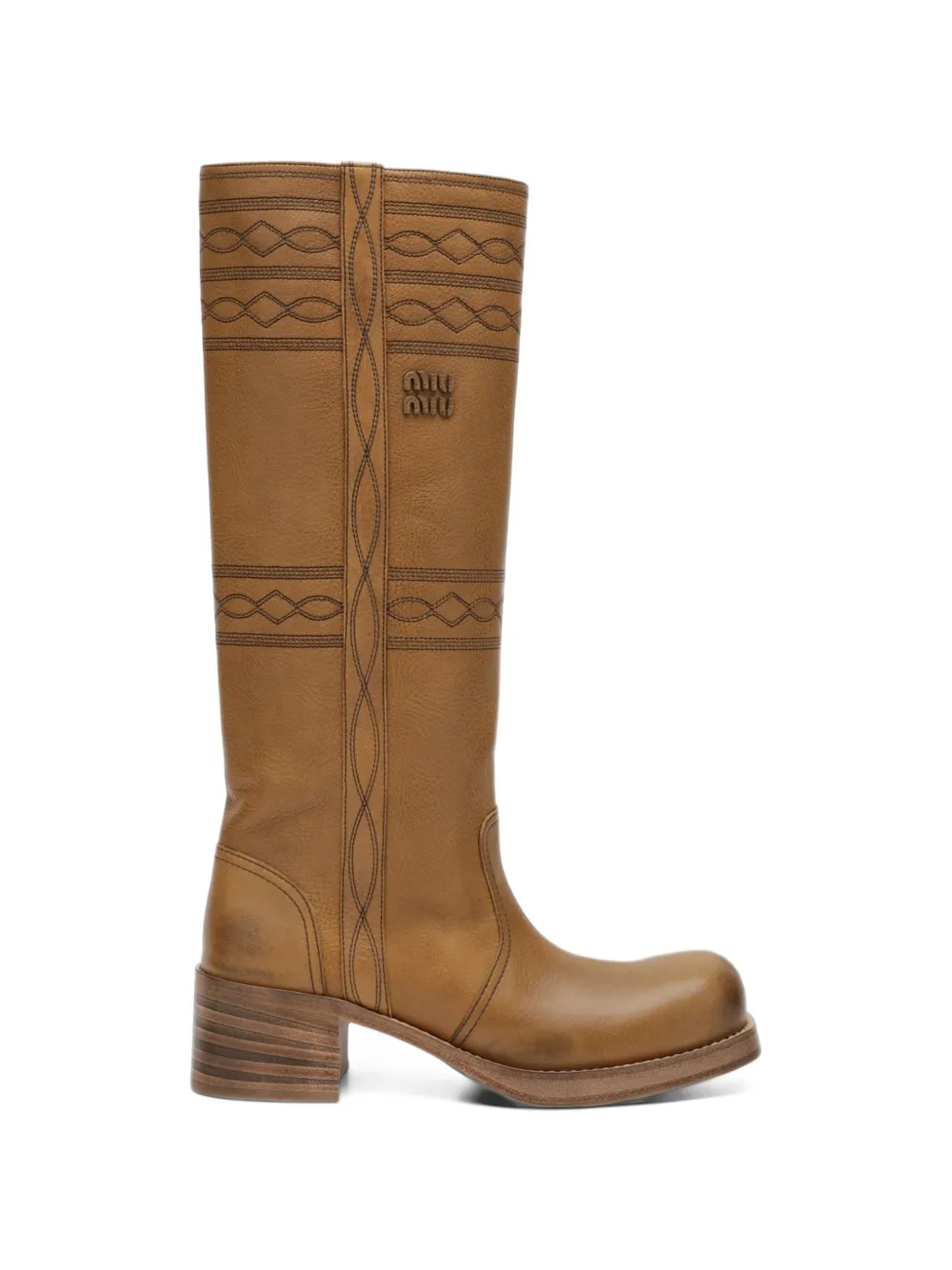 Miu Miu embroidered leather boots - Marrone