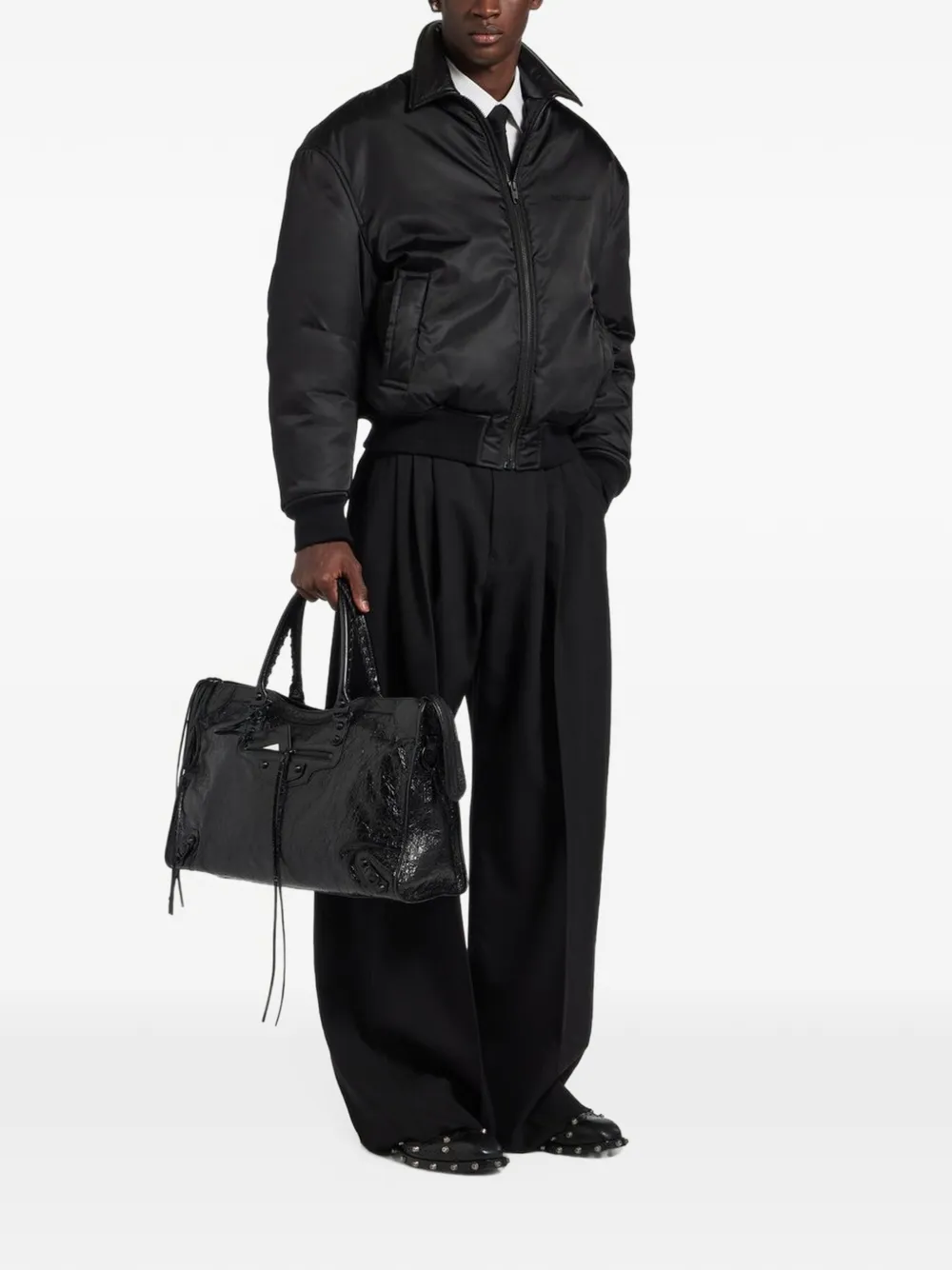Balenciaga Cocoon bomberjack met leren kraag Zwart