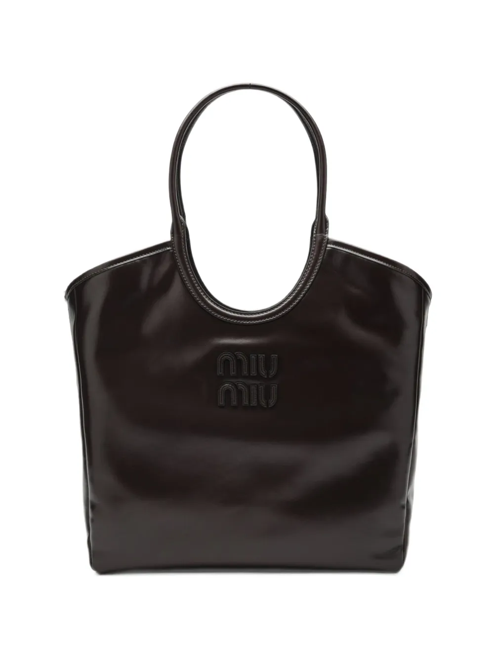 Miu Miu logo-appliqué leather shoulder bag - Marrone
