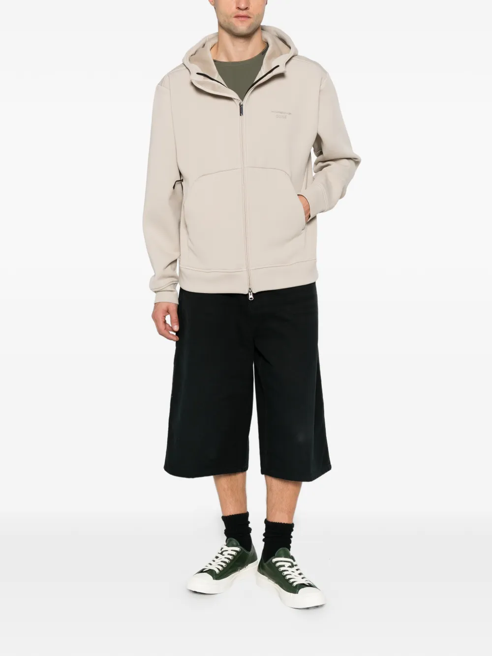 BOSS zip-up logo-print hoodie - Neutrals