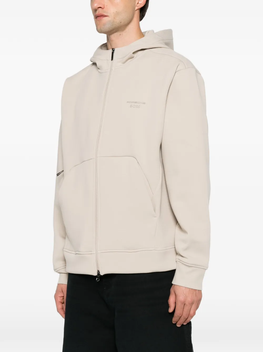 BOSS zip-up logo-print hoodie Beige