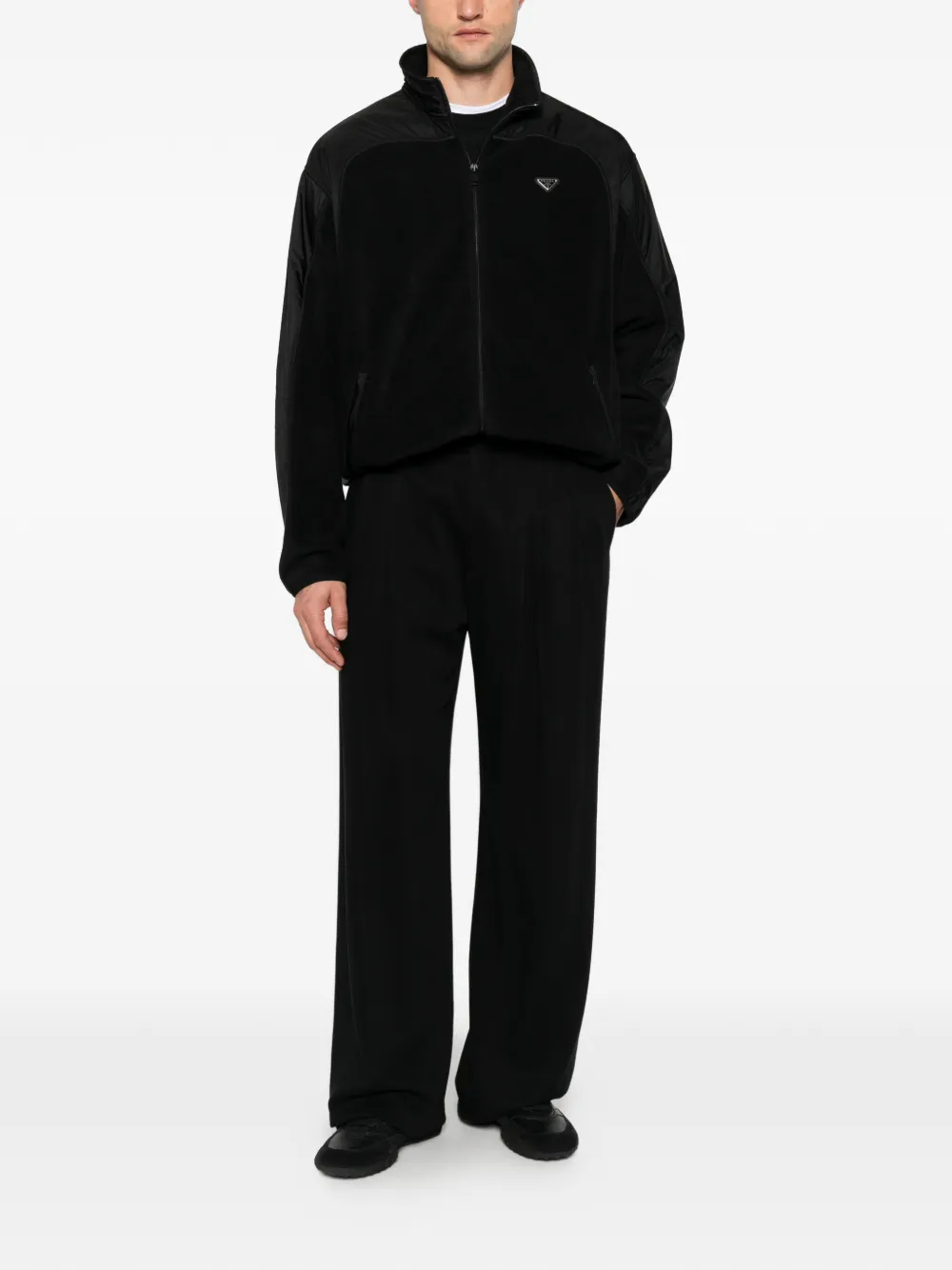 Prada logo-plaque panelled jacket Zwart