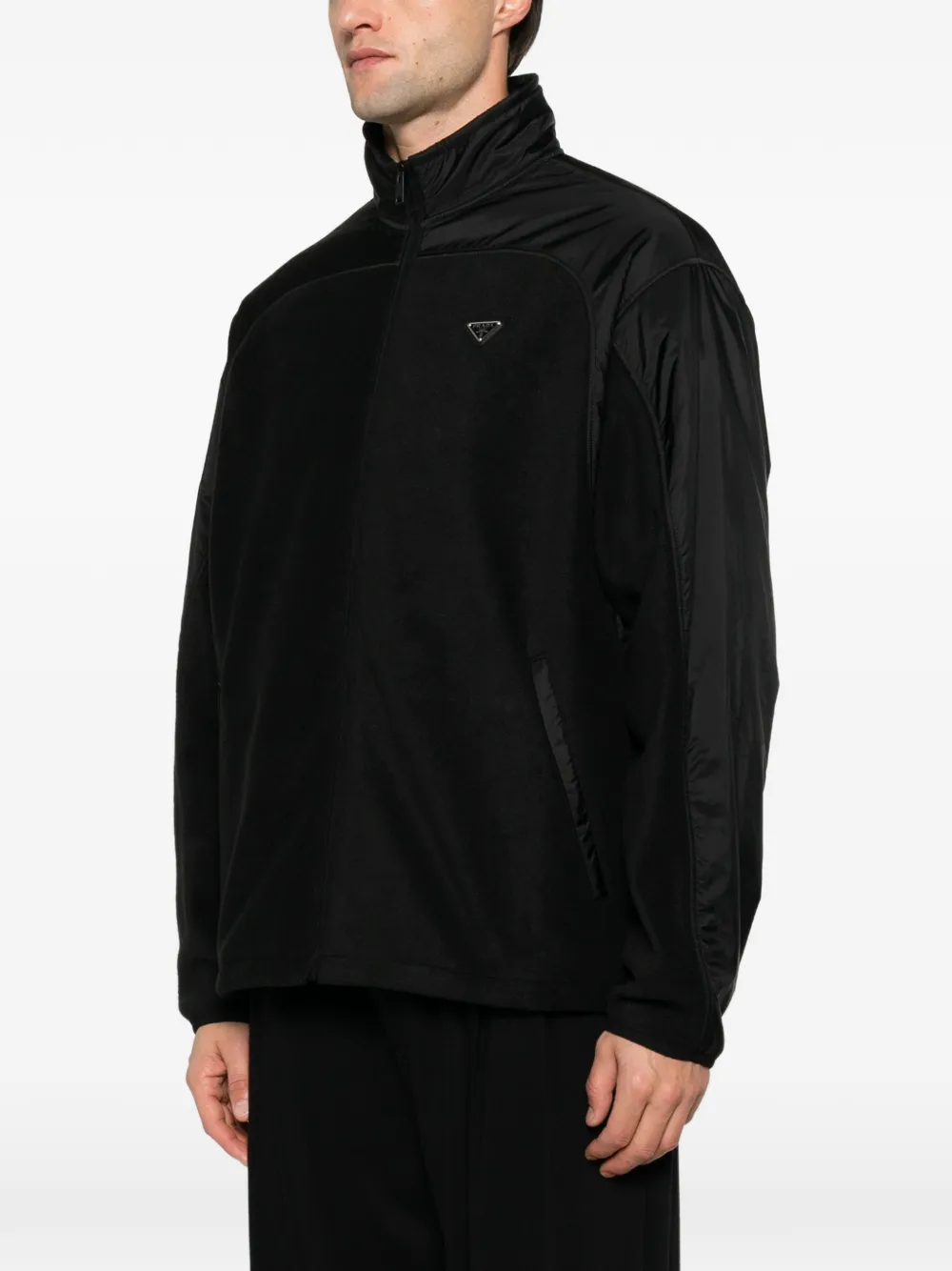 Prada logo-plaque panelled jacket Zwart