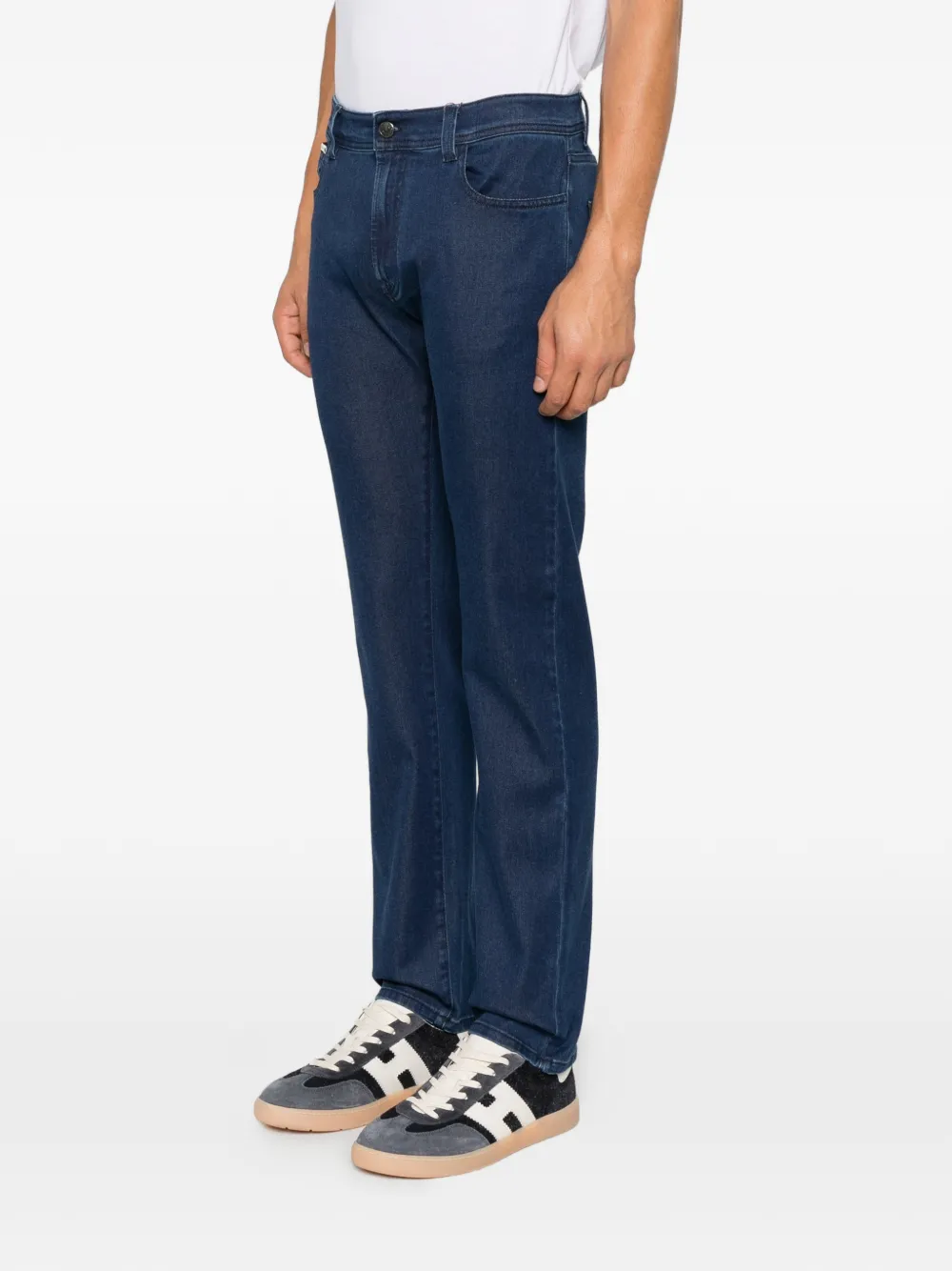 Canali logo-patch straight-leg jeans Blauw