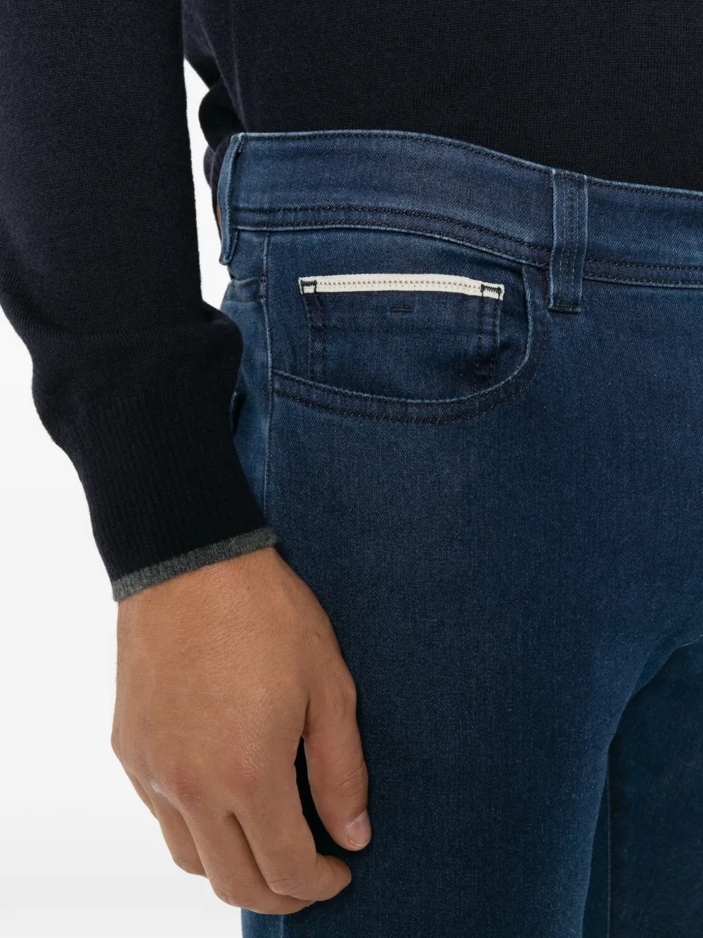 Canali logo-patch straight-leg jeans Blauw